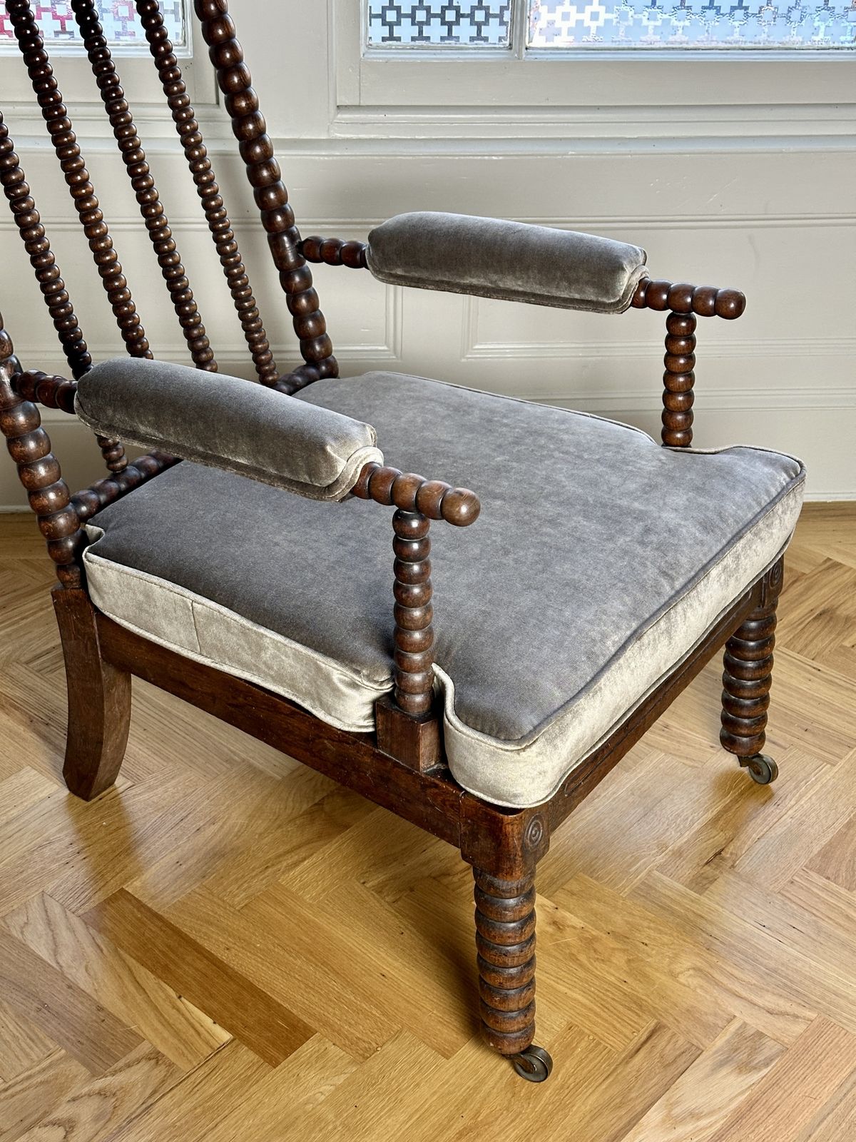 photo for sale 19th Century English Bobbin Armchair With Cane Seat