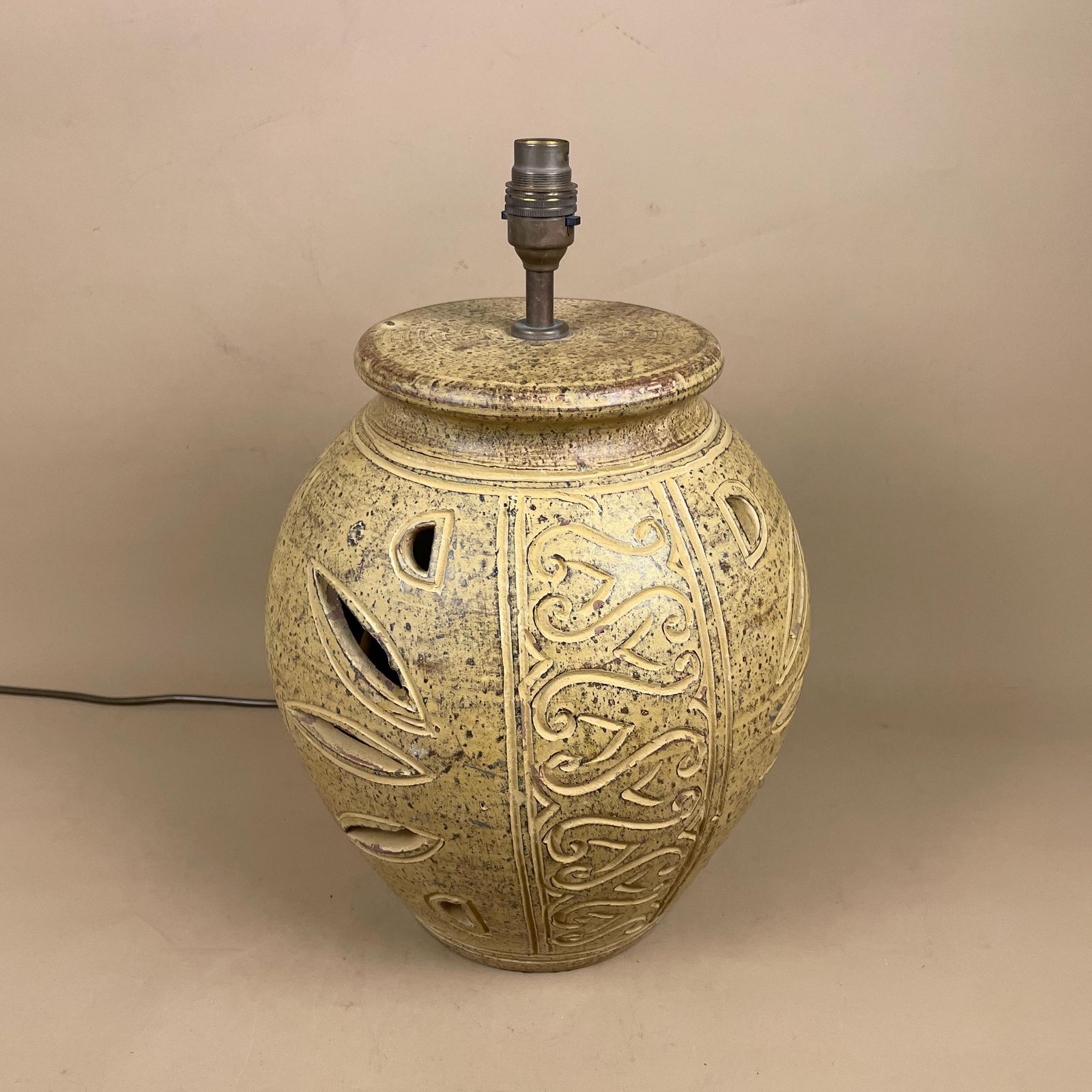 Ceramic Clay Patterned Studio Pottery Lamp Bedside Table Light Round Vase Retro Cottage Natural Antique Pattern Handmade Textured Vintage