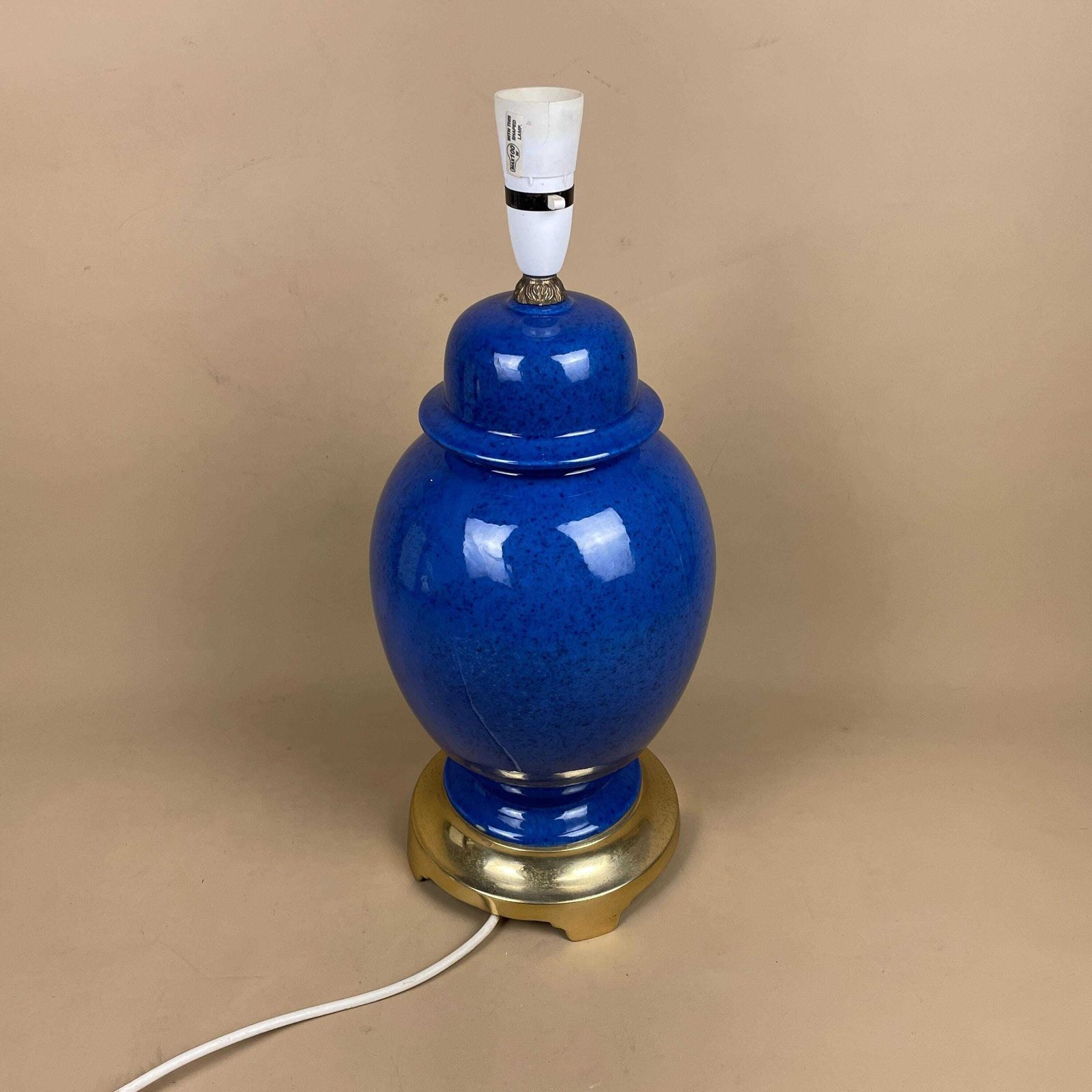 Ceramic Lamp Light Bedside Table Glazed Blue Antique Gold Brass Metal Vase Large Vintage Round Elegant Classic photo furniture