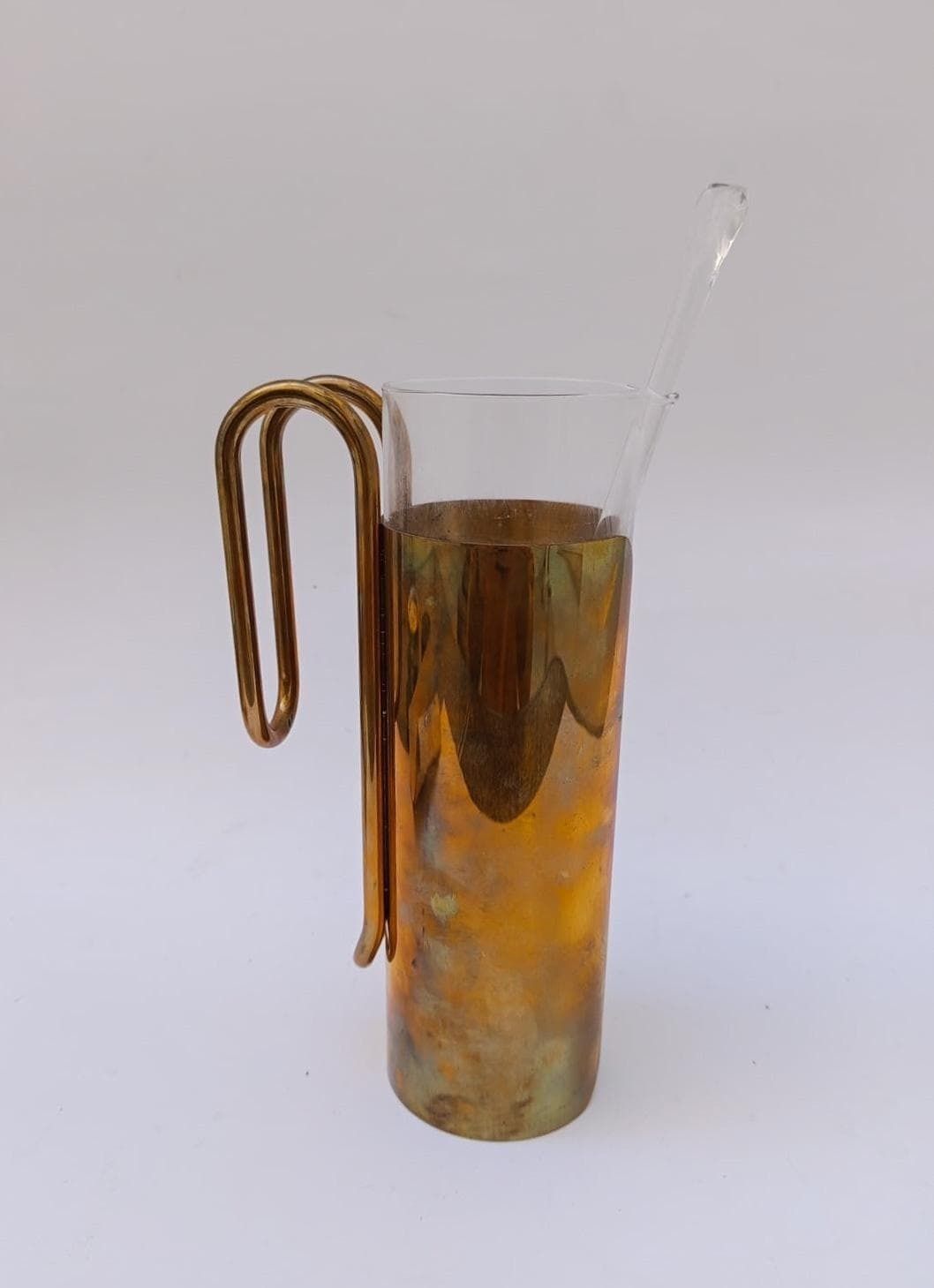 Rare Shaker Ellisse Design Fratelli Cassetti Vintage Brass Glass Jug Hollywood