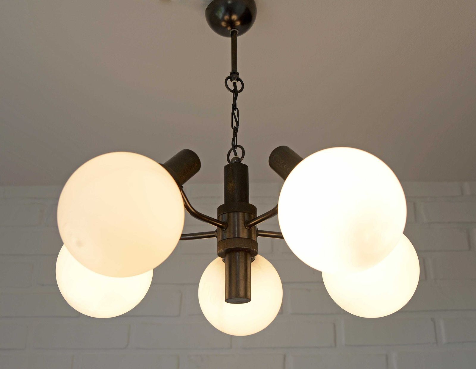 Vintage Pendant Light / Mid Century Rustic Sputnik / Wood And Copper Hanging Lamp photo vintage
