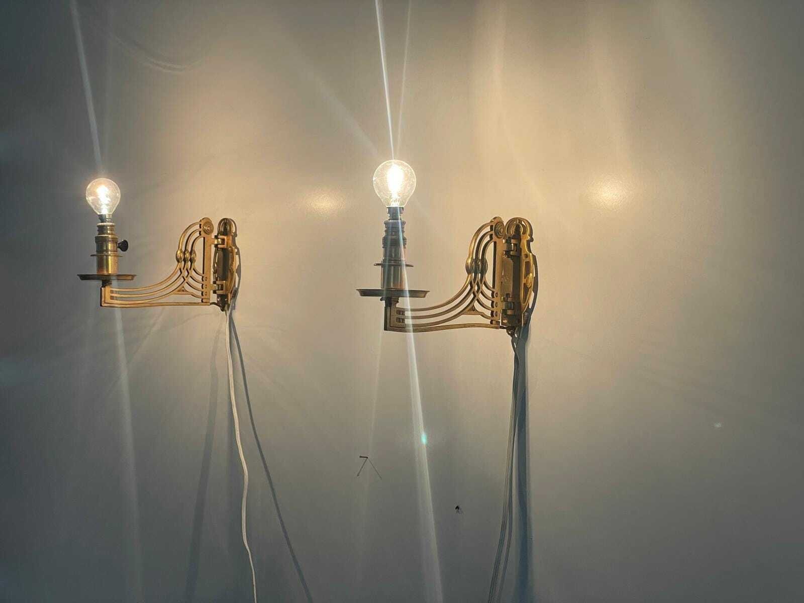 Exclusive Brass Art Nouveau Pair Of Wall Lights, 1920s, Germany photo Lighting