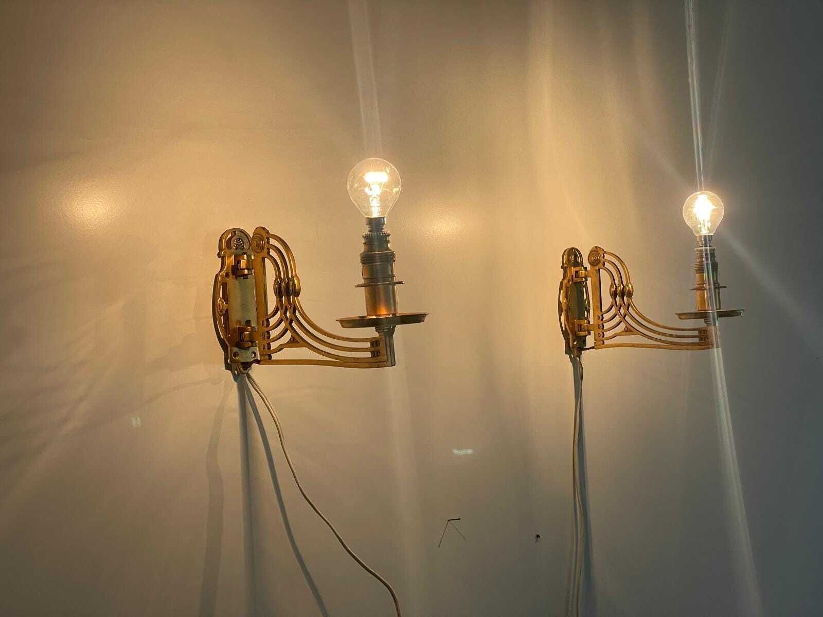 Exclusive Brass Art Nouveau Pair Of Wall Lights, 1920s, Germany photo vintage
