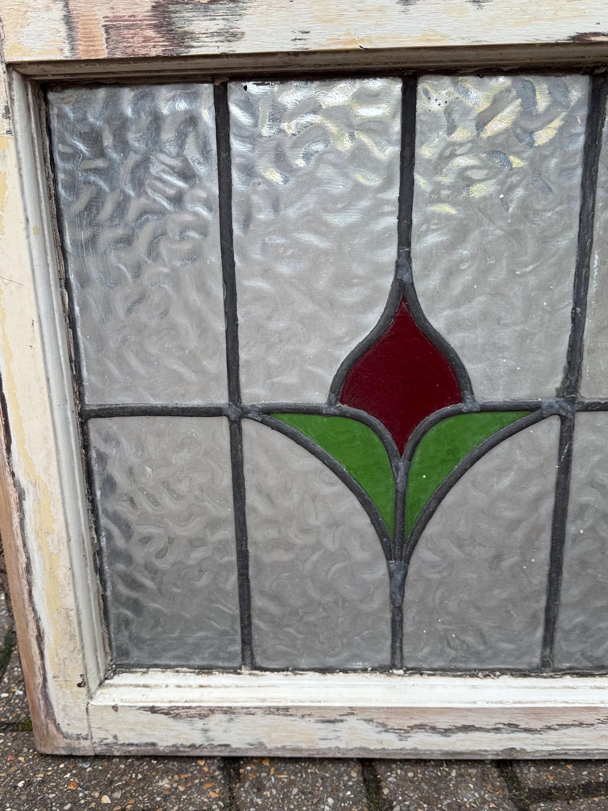 photo furniture Original 1930s Art Deco Stained Glass Tulip Green And Red Design Window Panel