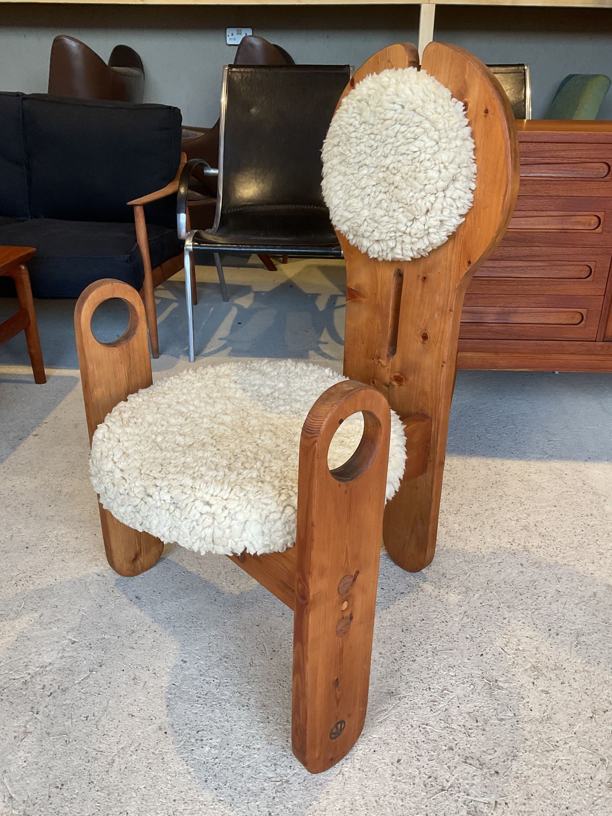 Midcentury Solid Larch Wood& Sheepskin Side Chair, Armchair By Rudolf Szedleczky photo 1285.0