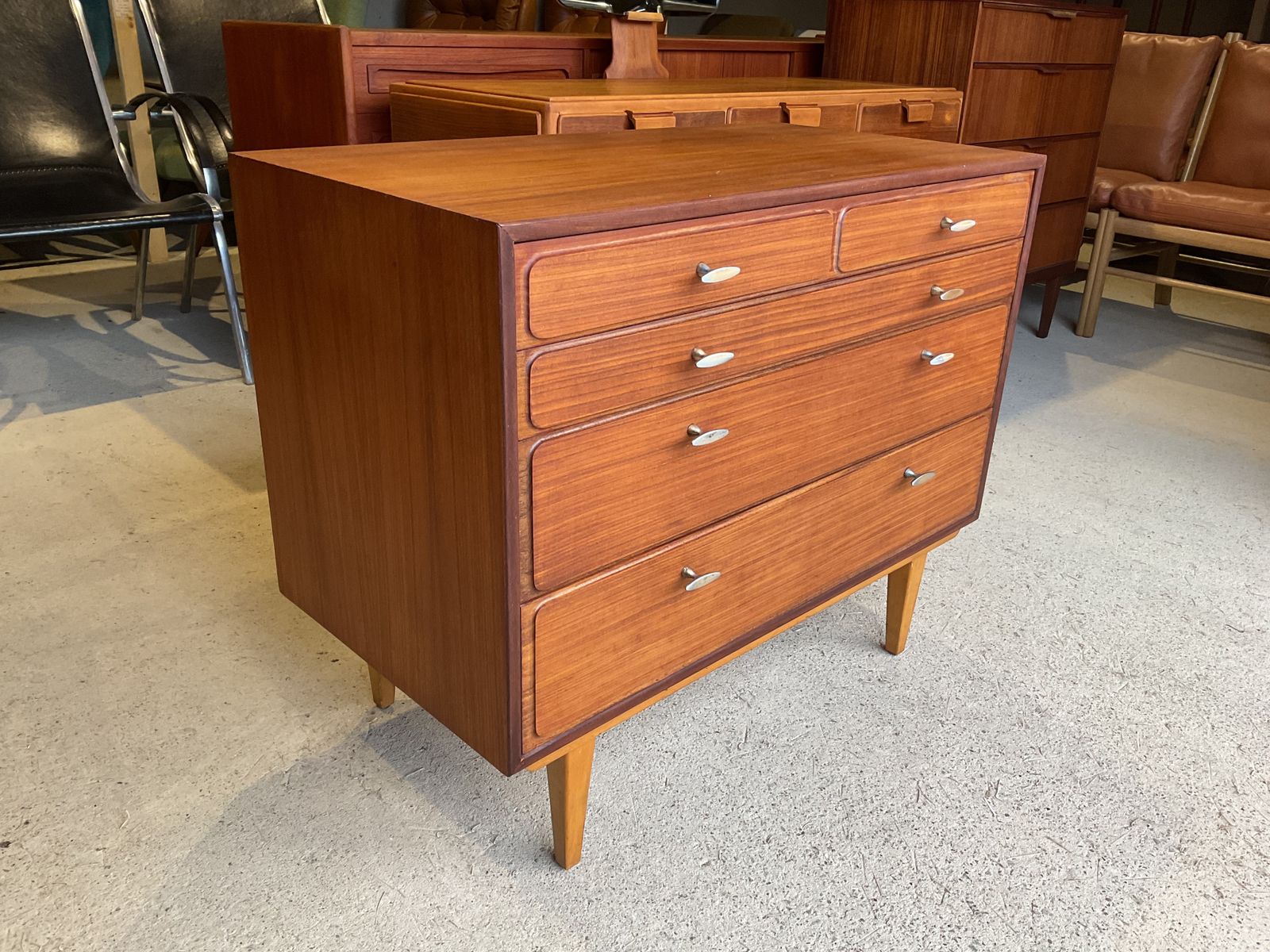 485.0 Mid Century Teak Chest Of Drawers photo