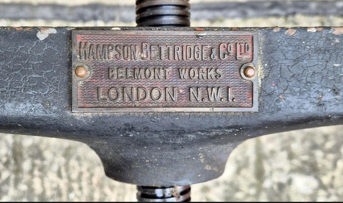 Hampson Bettridge & Co. Ltd (London) – Early 1900s Industrial Bookbinding Press Table photo for sale