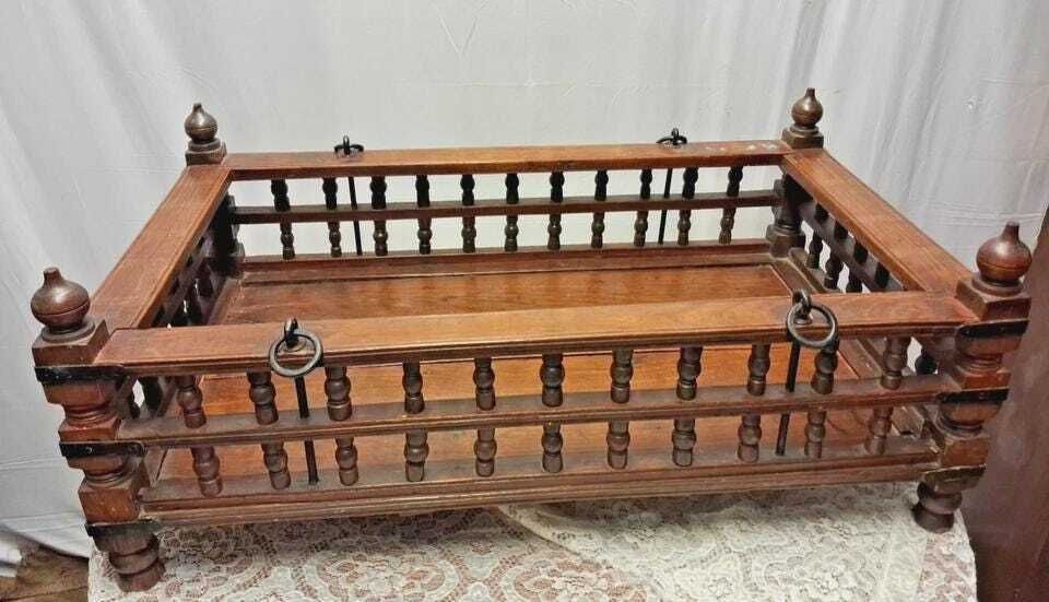 Antique Indian Hardwood Hanging Cot Or Log Basket Book Rack photo furniture