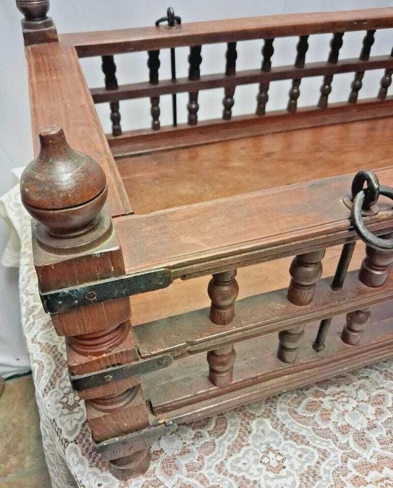 Antique Indian Hardwood Hanging Cot Or Log Basket Book Rack photo for sale