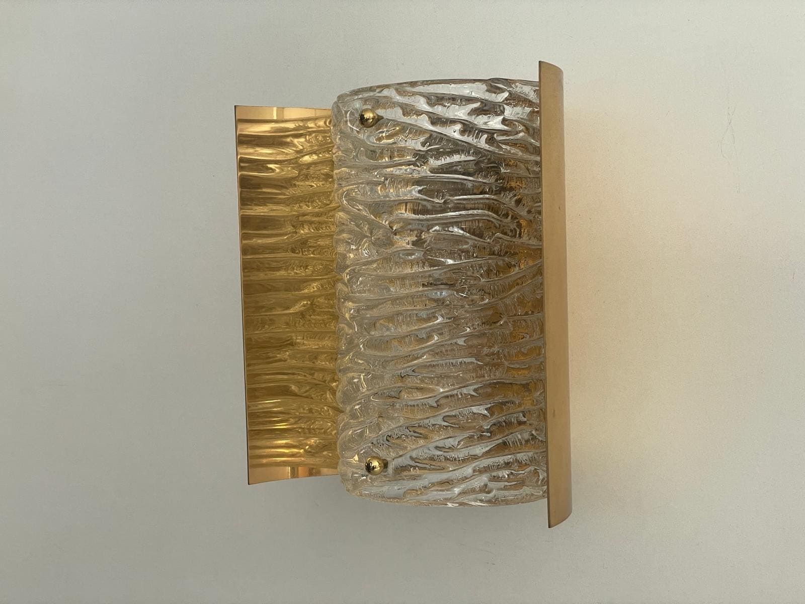 Crystal Glass And Brass Curve Backplate Pair Of Sconces, 1960s, Germany photo vintage