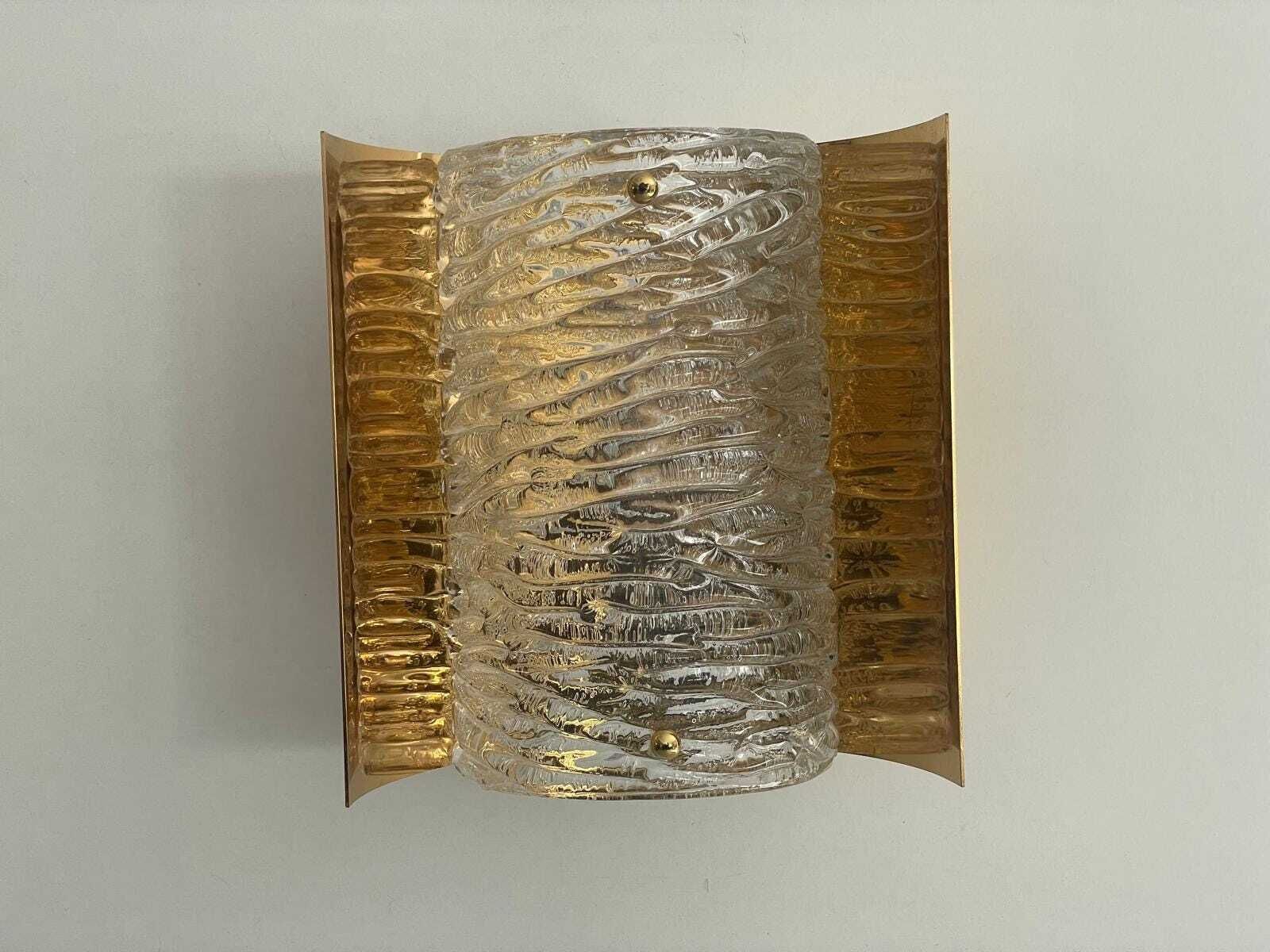 photo furniture Crystal Glass And Brass Curve Backplate Pair Of Sconces, 1960s, Germany