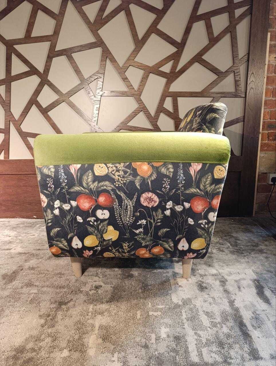 Mid Century Inspired Lounge Chair In Velvet | Clarke And Clarke Botanical Print | Sculptural Profile photo 595.0