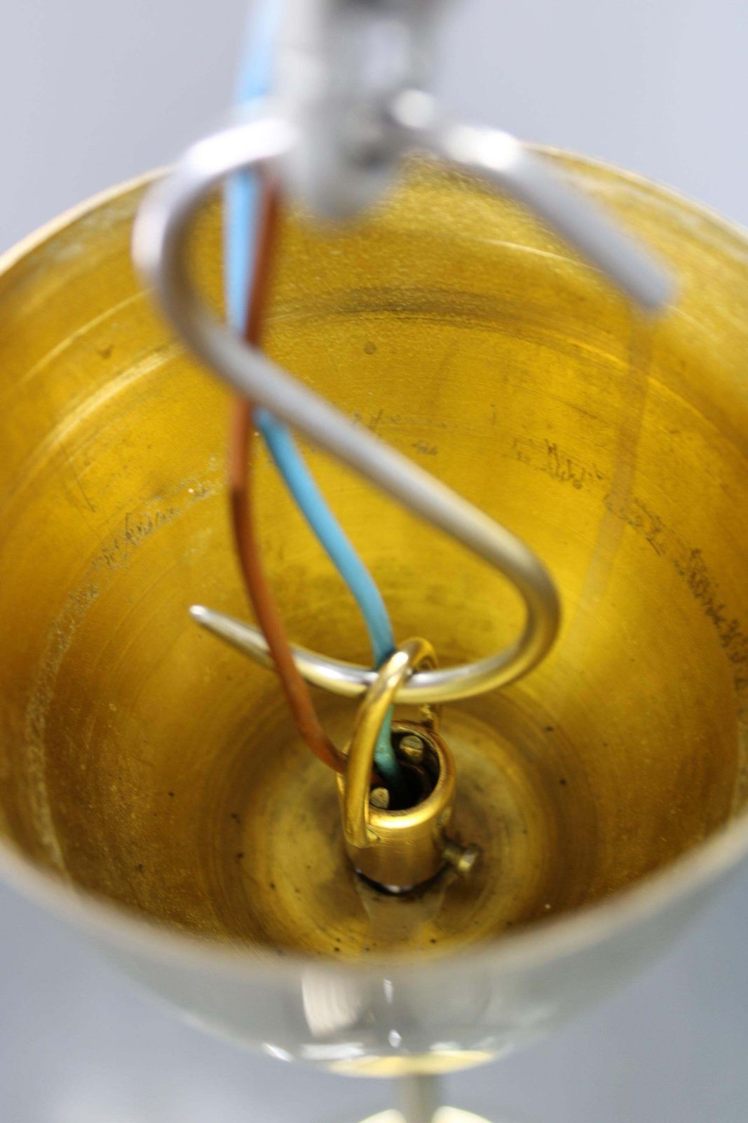 Lighting Mid Century Czech Glass Pendant Light Brass Finish 1970s Modern Rewired photo