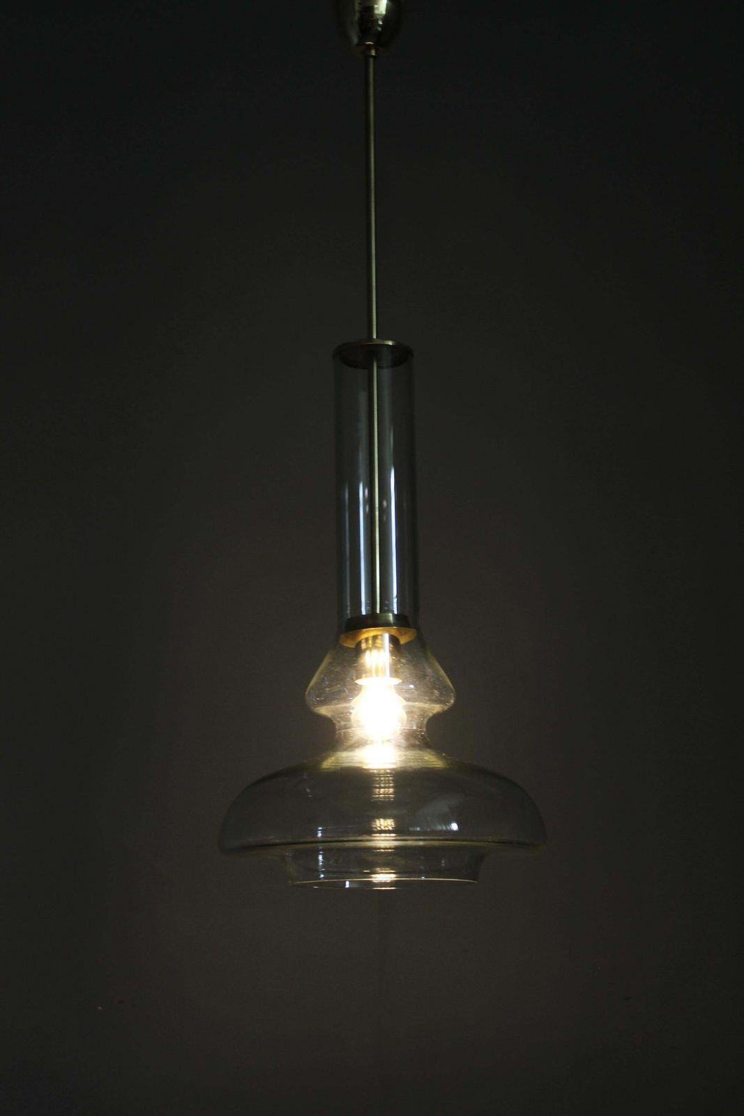 photo vinterior Mid Century Czech Glass Pendant Light Brass Finish 1970s Modern Rewired