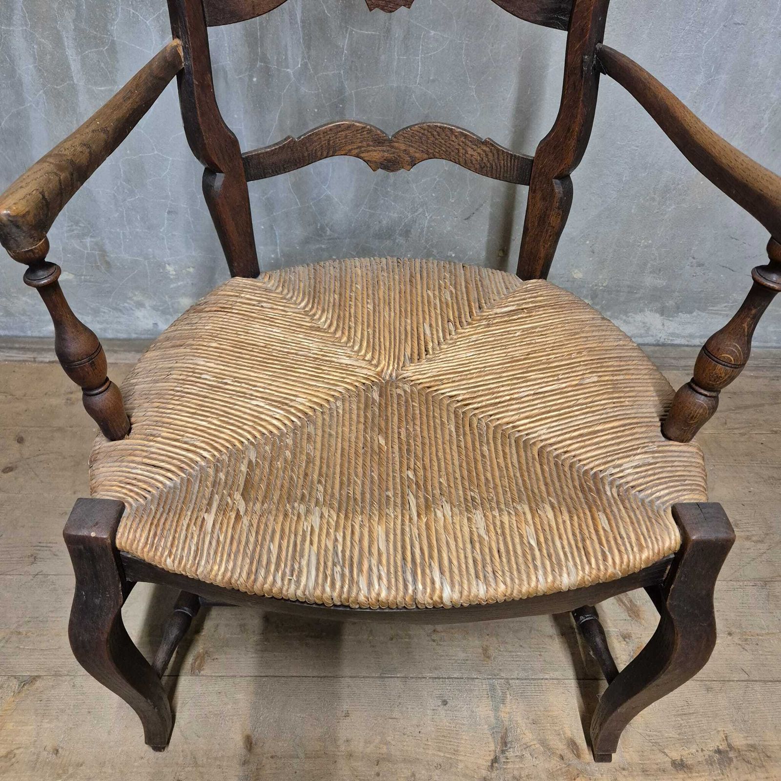 French Provincial Oak Armchair With Woven Seat, Early 20th Century, France photo Furniture