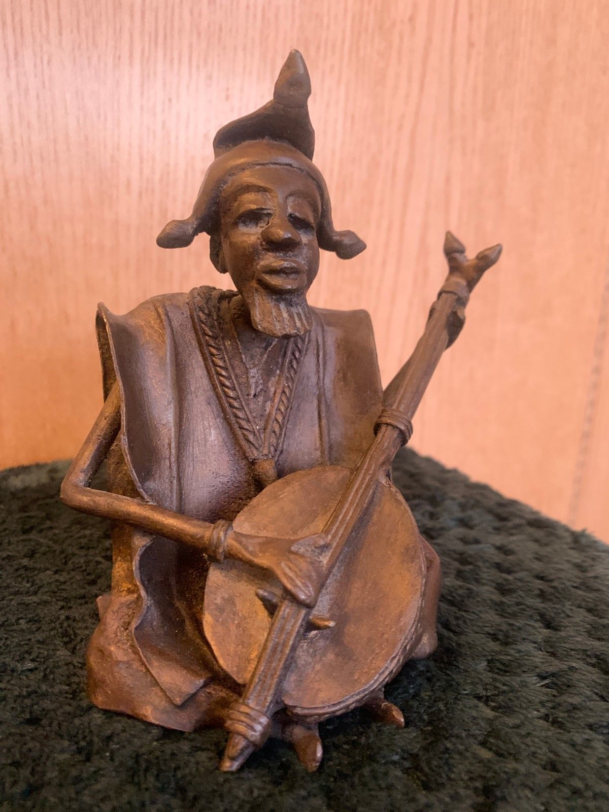 Vintage West African Bronze Musician Sculpture Early Mid 1900's