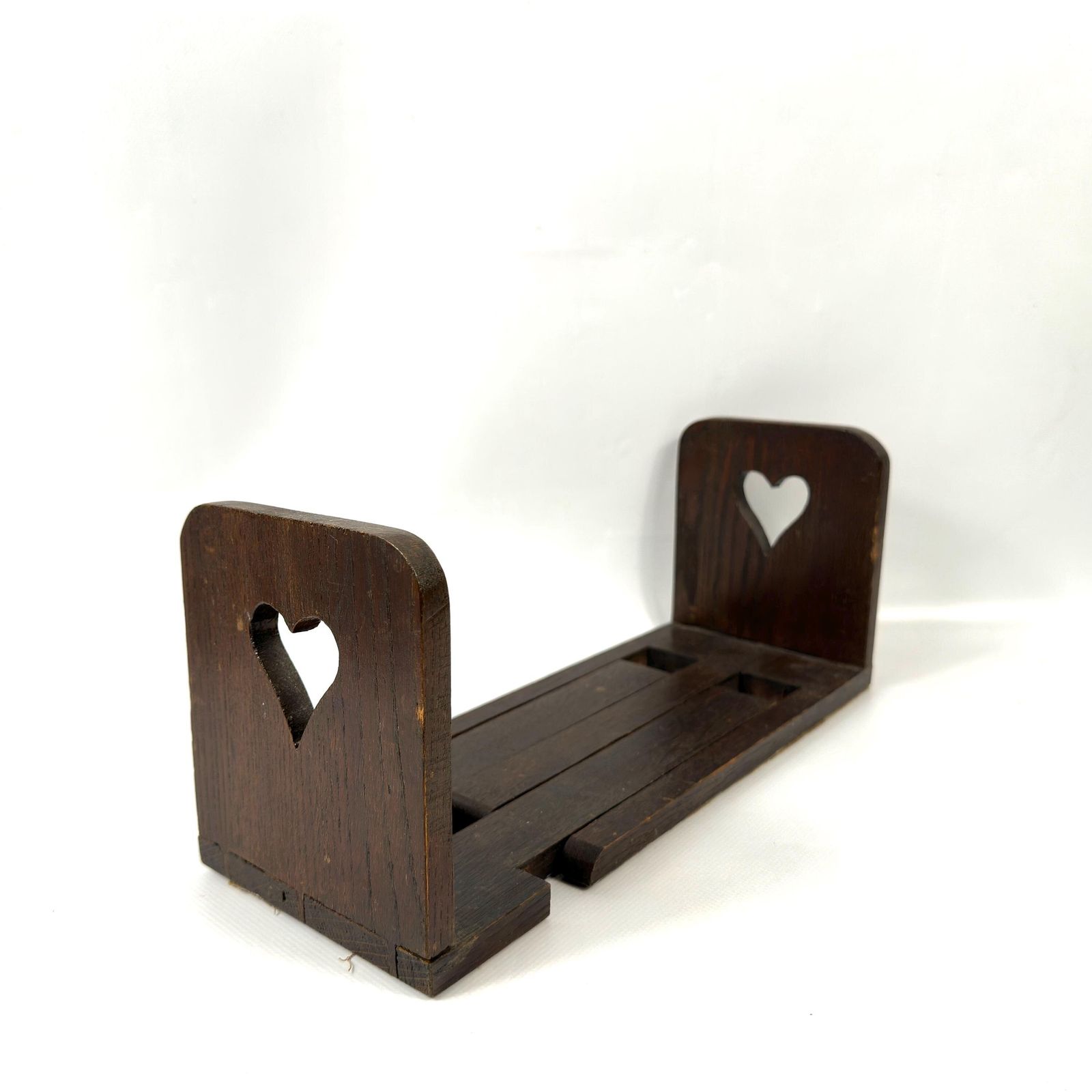 photo furniture Vintage Wooden Book Holder – Arts & Crafts Expandable Shelf, Heart Cut Out