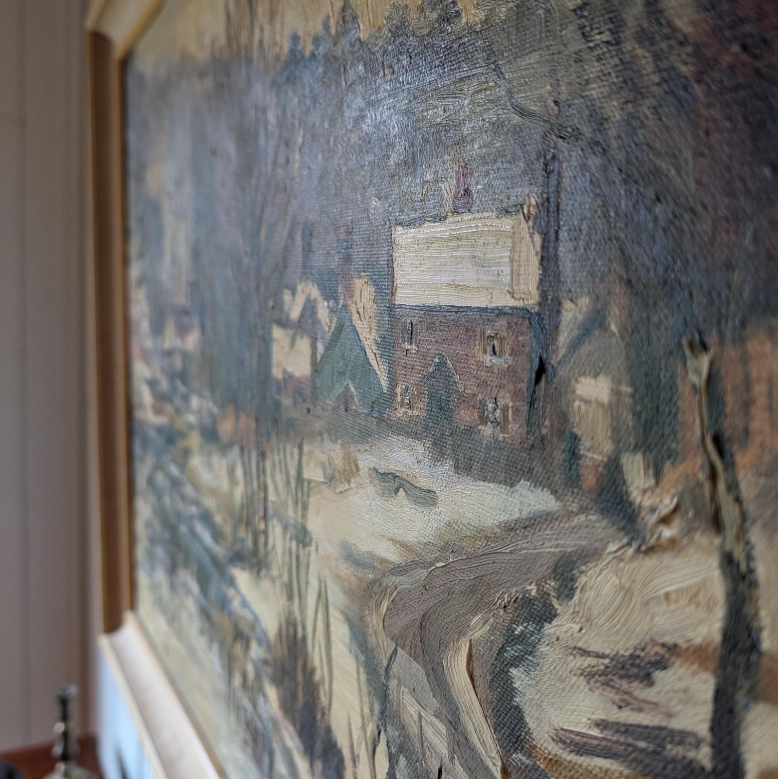 1970s Oil Painting "The First Snow" photo vintage