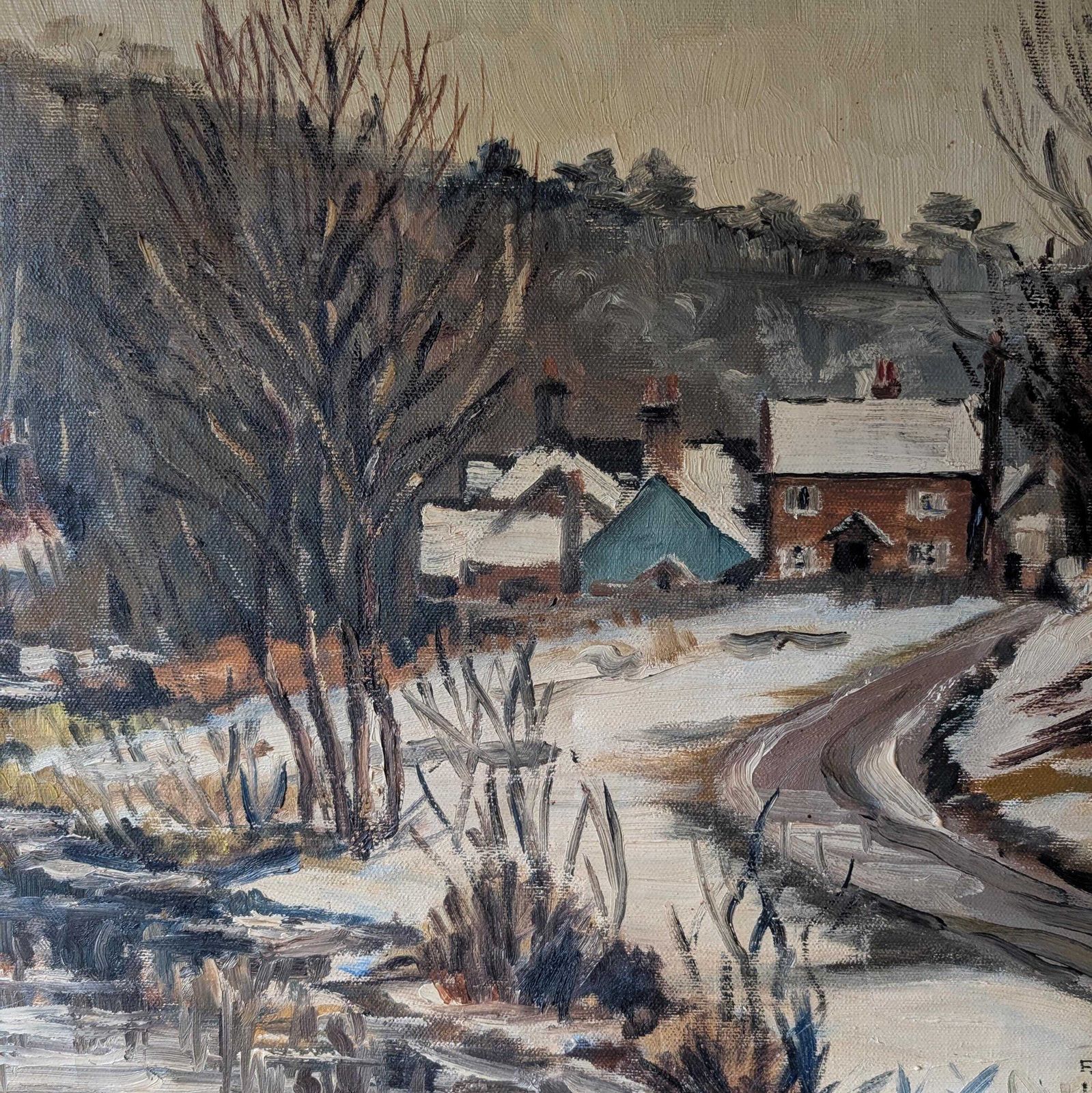 photo for sale 1970s Oil Painting "The First Snow"