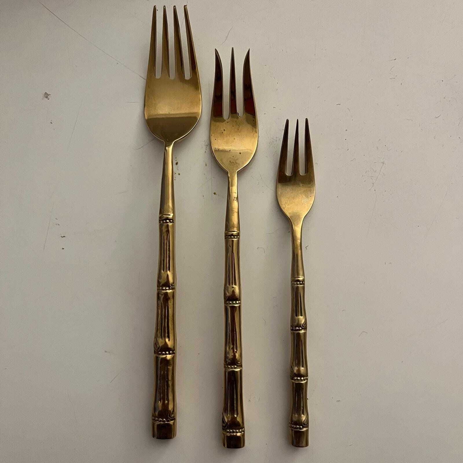 Set Of 4 Place Settings Of 12 Brass Faux Bamboo Cutlery Set photo for sale