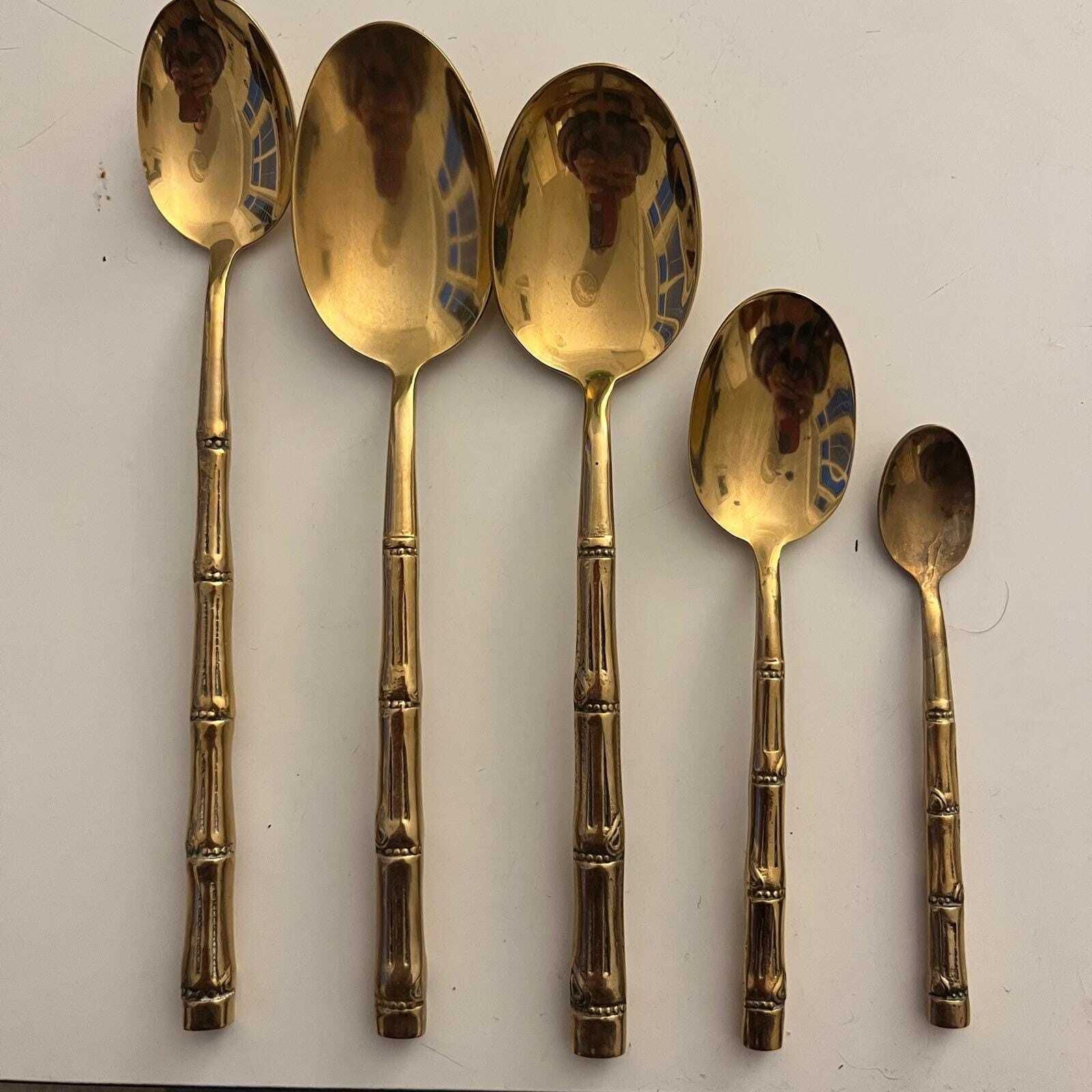 Set Of 4 Place Settings Of 12 Brass Faux Bamboo Cutlery Set photo 620.0