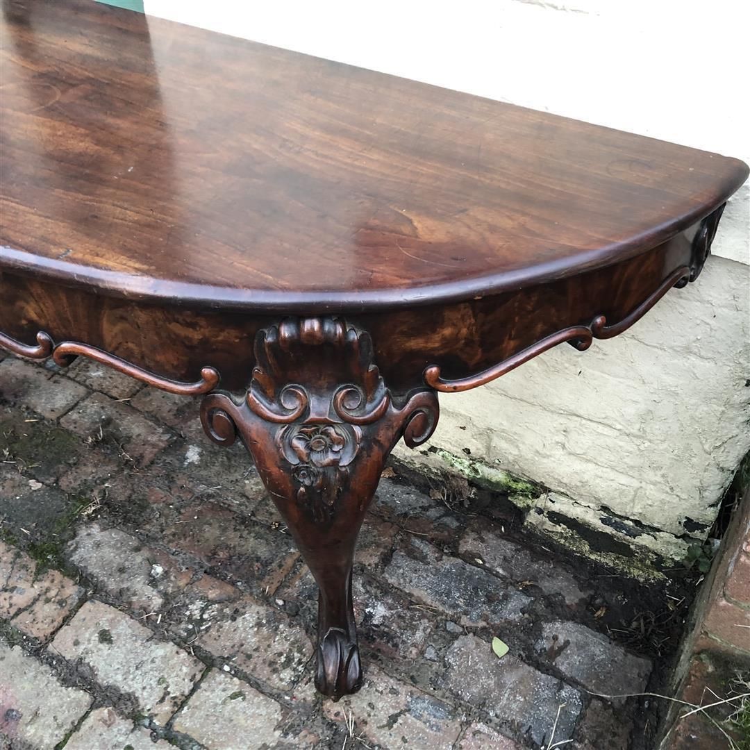 Pair Of Antique Mahogany Demi Lune Consoles With Carved Cabriole Legs C.1900 photo 795.0
