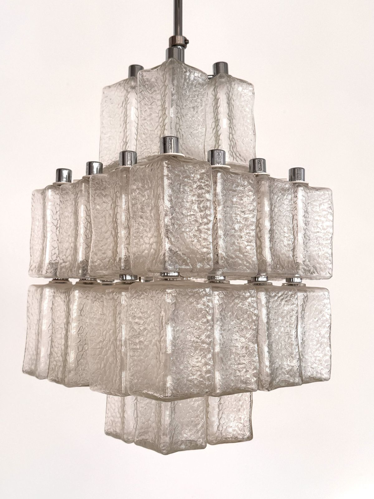 Midcentury Chandelier In Chrome And Textured Glass By Swiss Bag Turgi, 1960s photo 1580.0