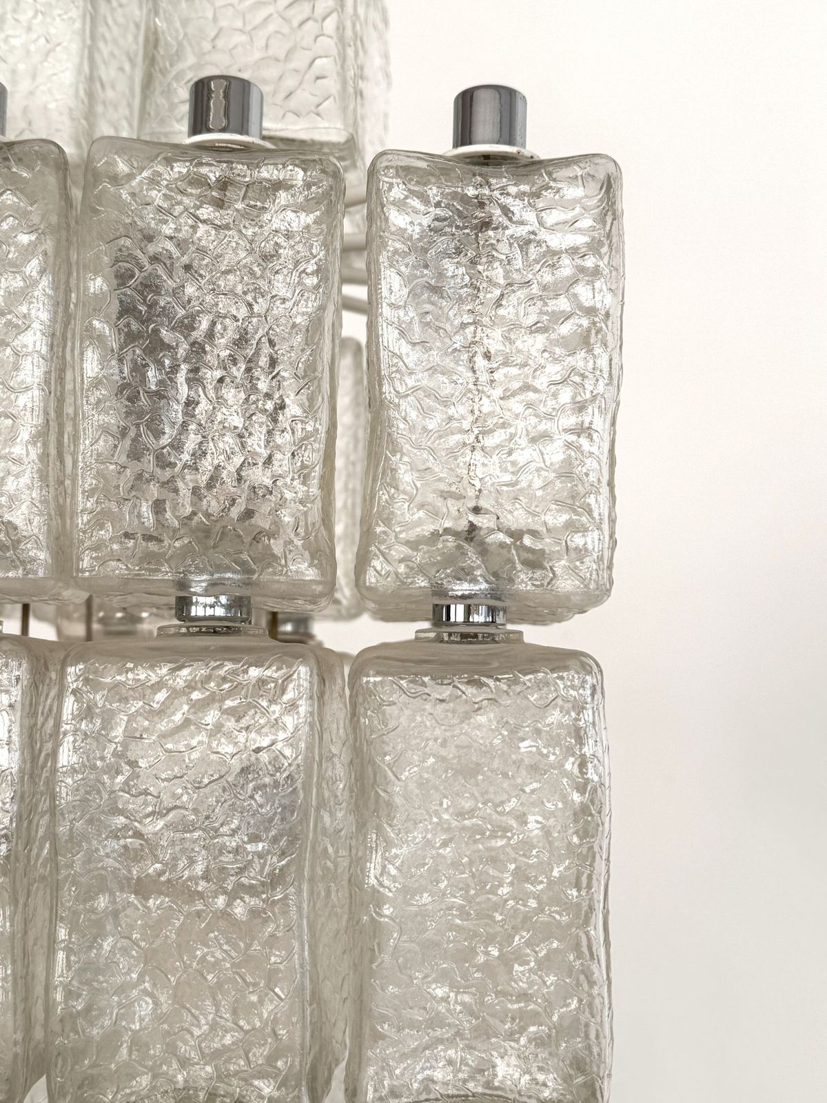 1580.0 Midcentury Chandelier In Chrome And Textured Glass By Swiss Bag Turgi, 1960s photo