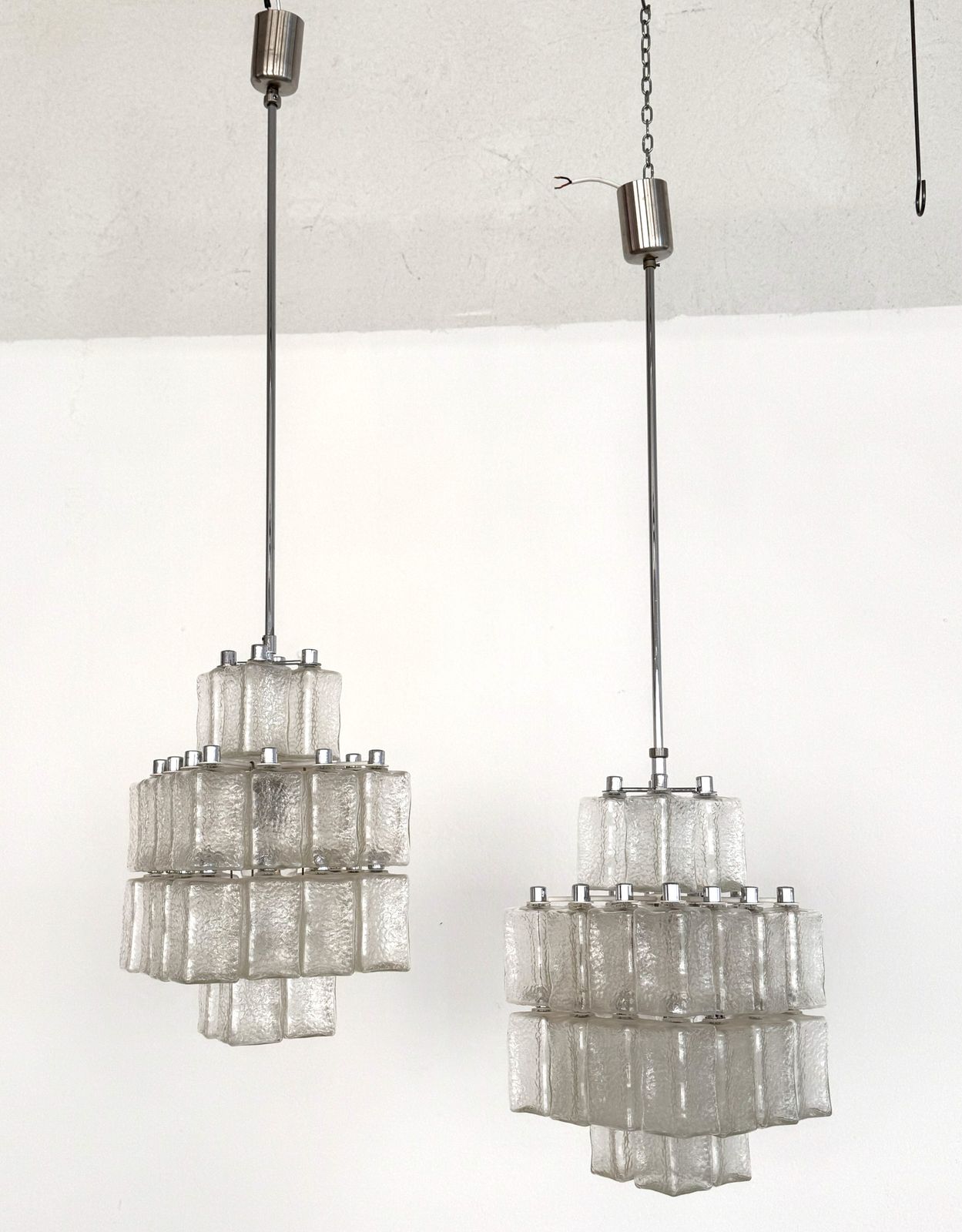 photo buy Midcentury Chandelier In Chrome And Textured Glass By Swiss Bag Turgi, 1960s