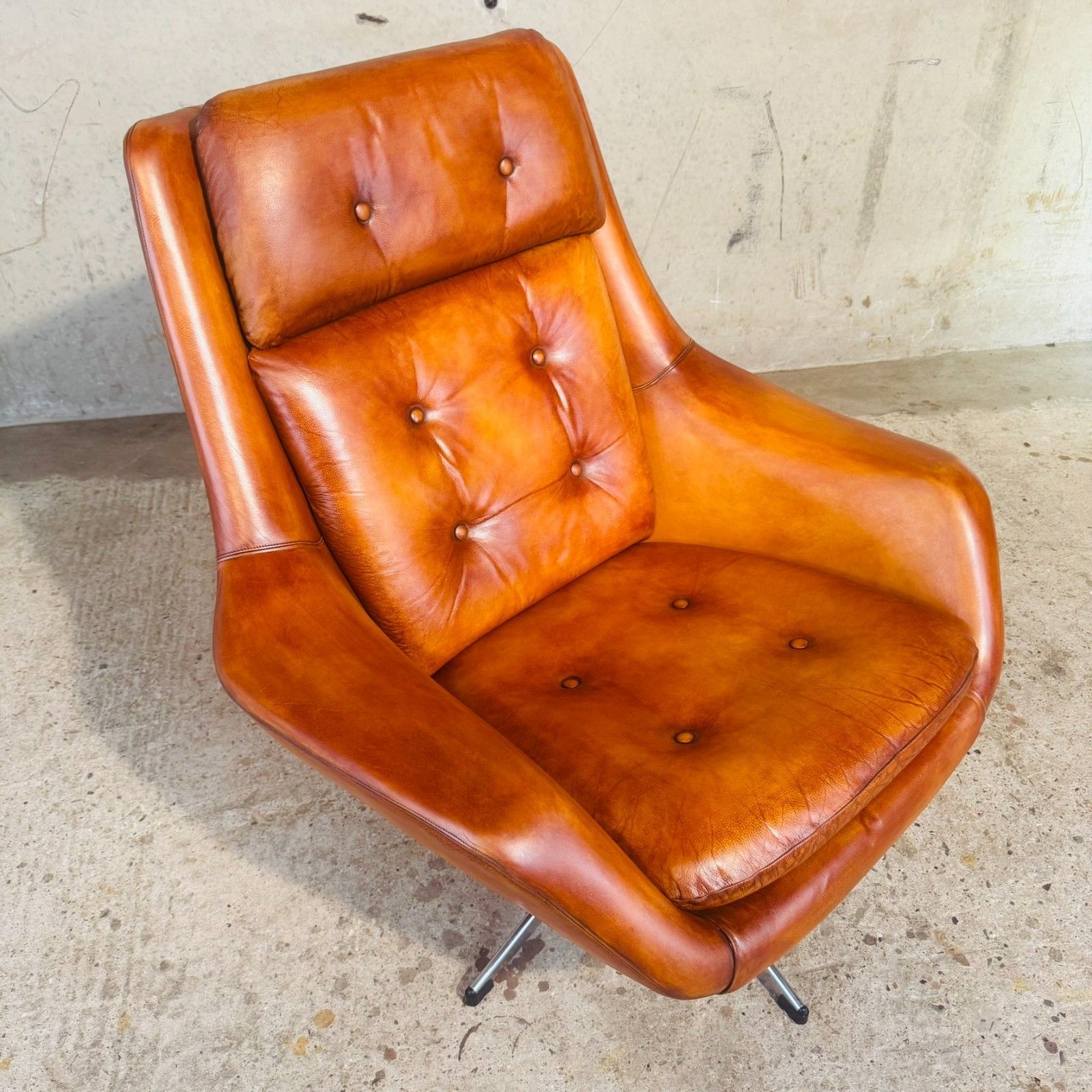 1970s Danish Egg Chair – Cognac Leather Swivel Base Generous Size #A790 photo buy