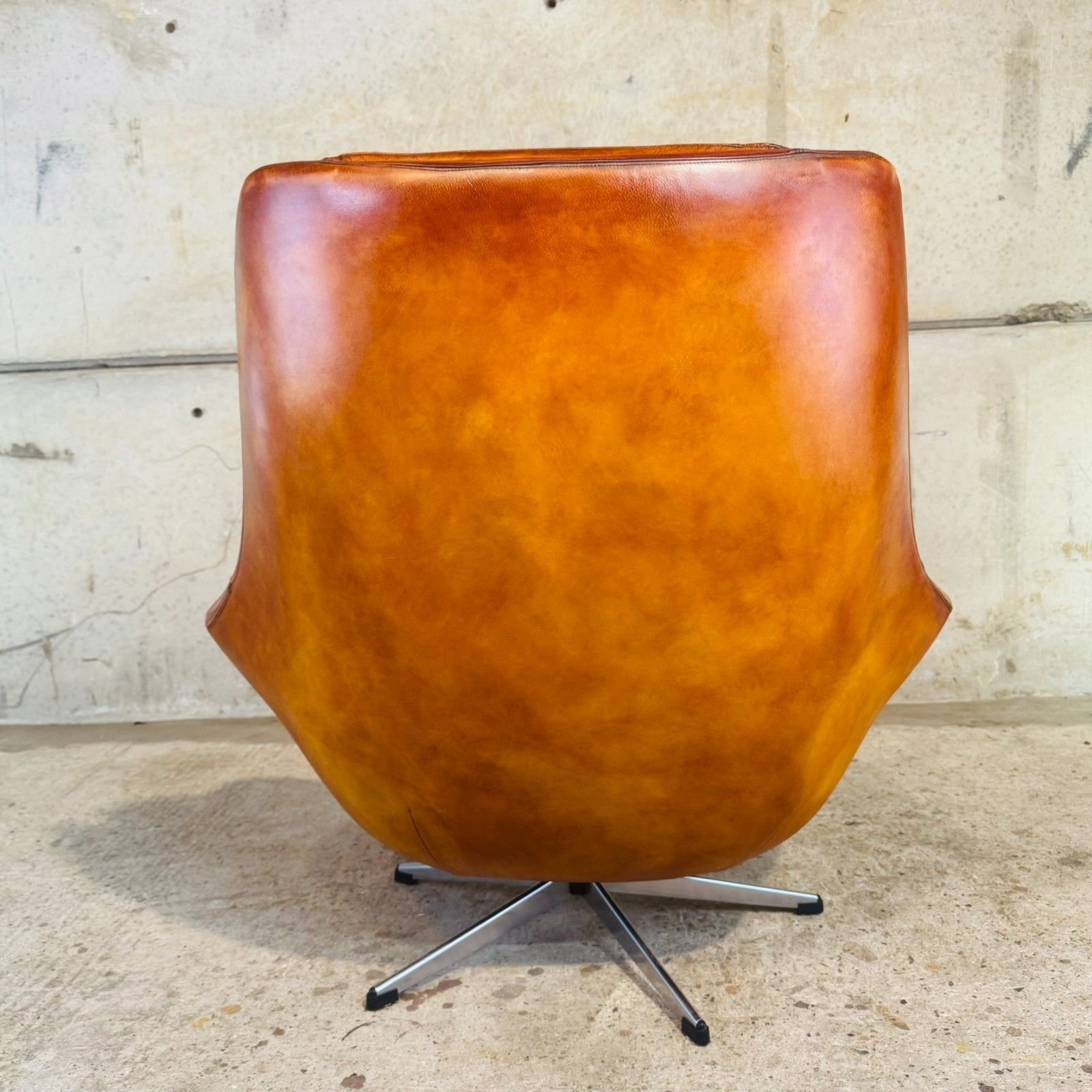 photo for sale 1970s Danish Egg Chair – Cognac Leather Swivel Base Generous Size #A790