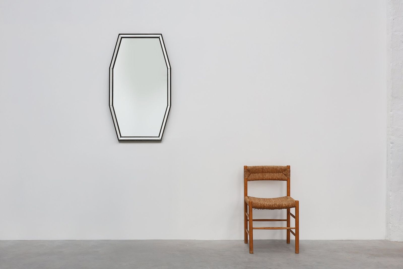Mid Century Modern Graphical Octagonal Mirror With Black Wooden And Mirror Frame, 1960s photo for sale