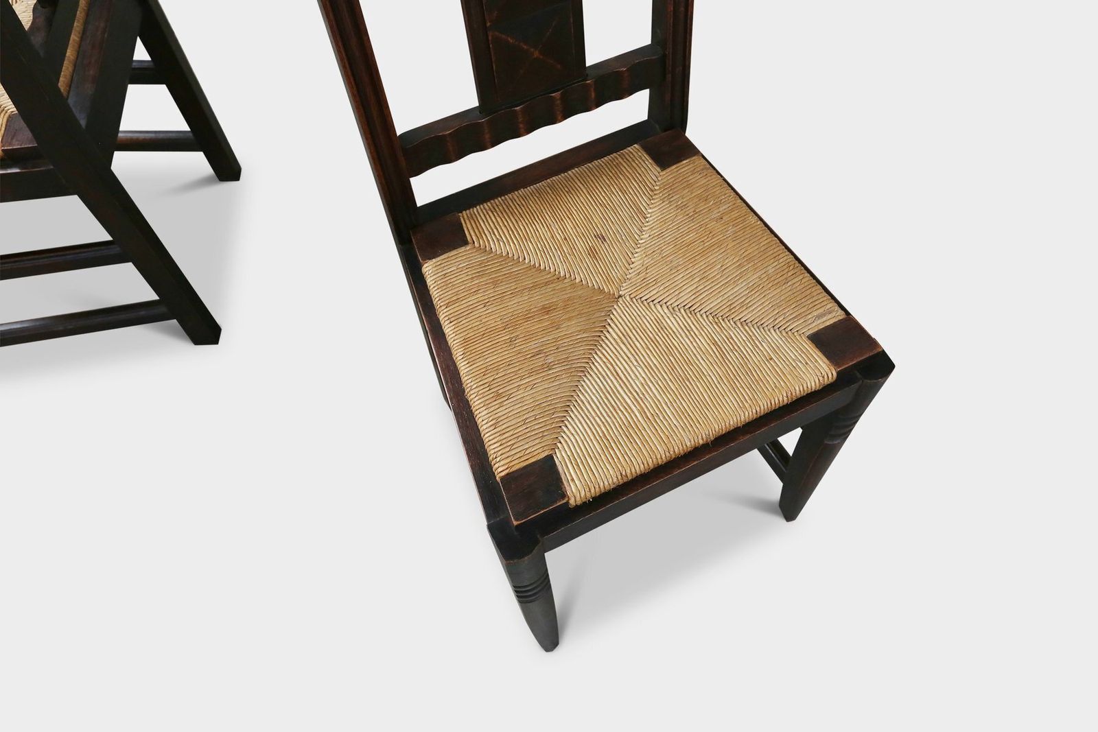 Vintage Dining Chairs In Oak And Wicker Attributed To Victor Coutray, 1940s, Set Of 6 photo vinterior