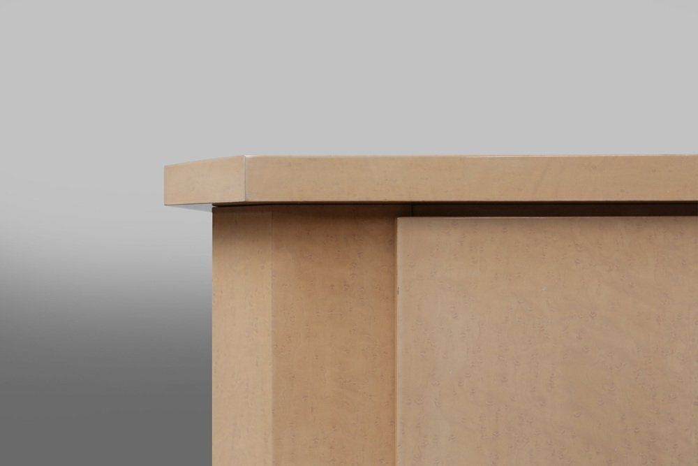 Ivory Lacquer Sideboard In Burl Wood By Jean Claude Dresse, 1970s photo for sale