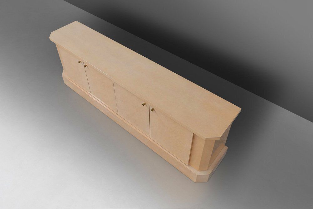 Ivory Lacquer Sideboard In Burl Wood By Jean Claude Dresse, 1970s photo buy