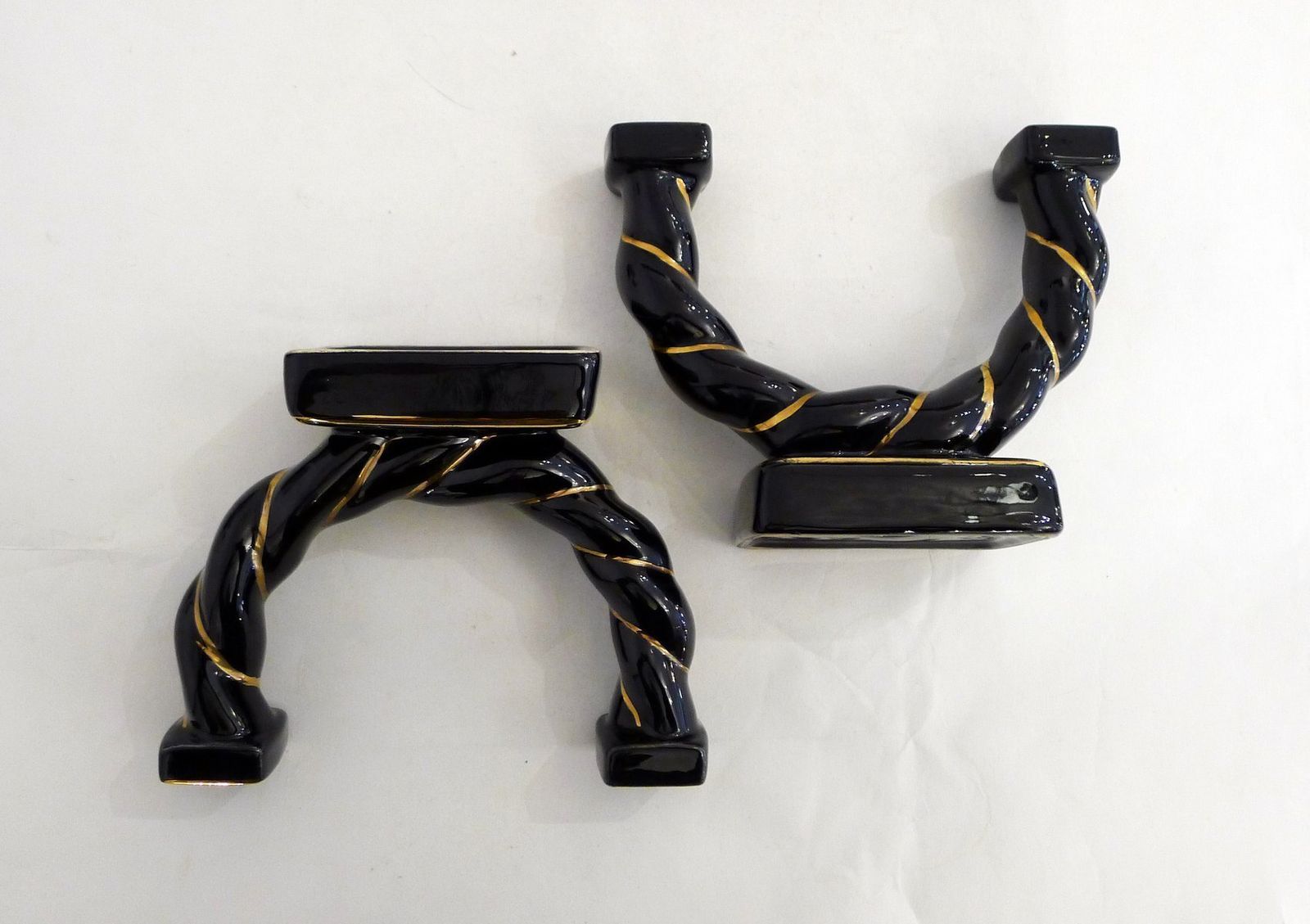 Mid Century Braided Earthenware Rope Double Candlesticks Attributed To Longchamp, France, 1950s, Set Of 2 photo 196.0
