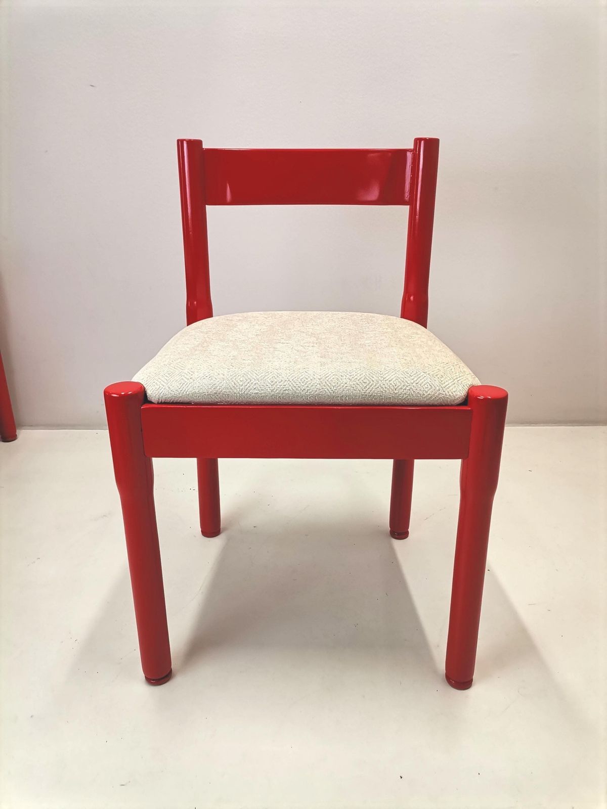 Set Of 8 Red 'Carimate' Dining Chairs Designed By Vico Magistretti / Midcentury Italian Upholstered Kitchen Chairs photo vinterior