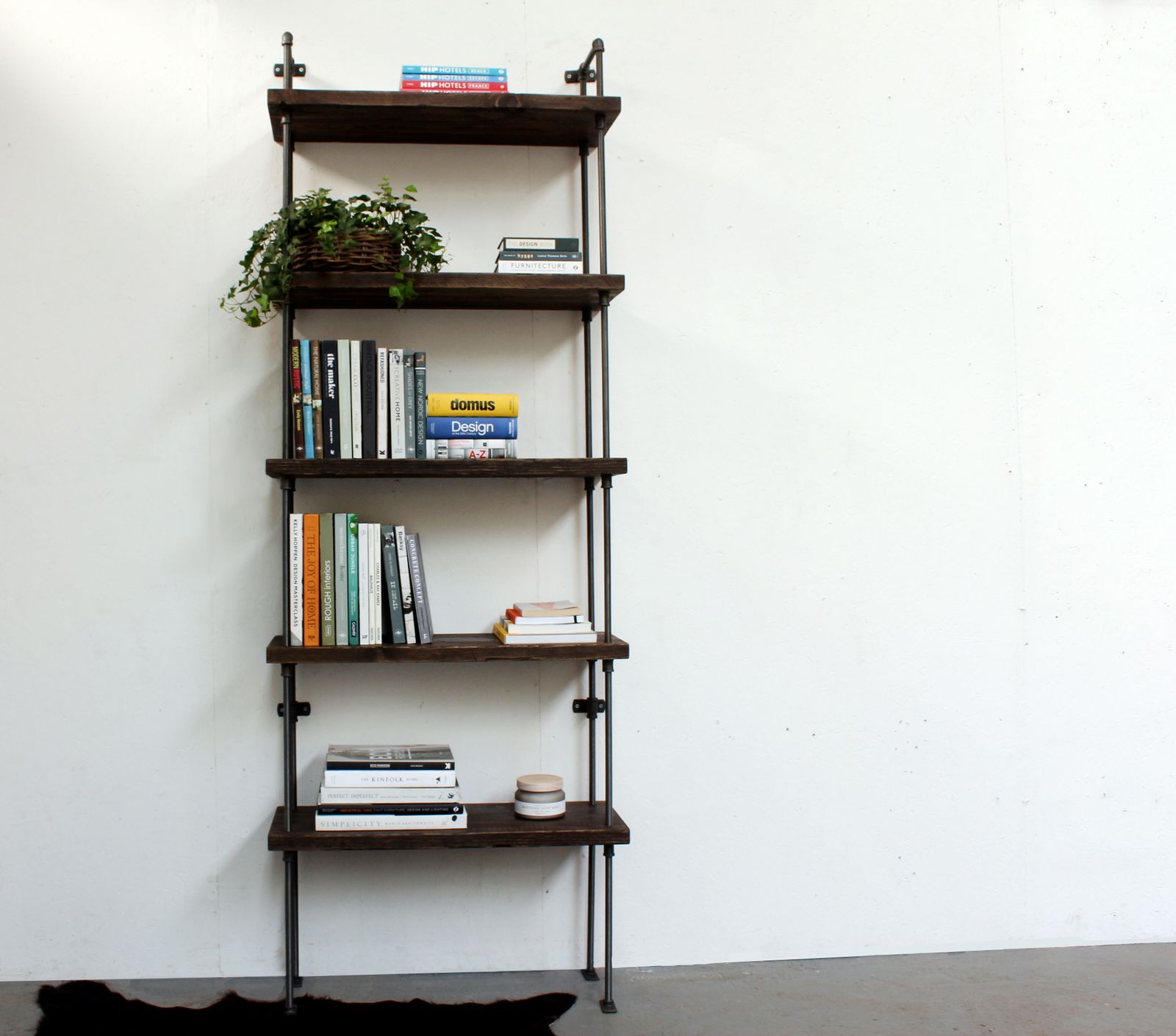Stroud Bespoke Reclaimed Scaffolding Boards And Steel Shelving/Bookcase Unit With Threaded Pipe Supports