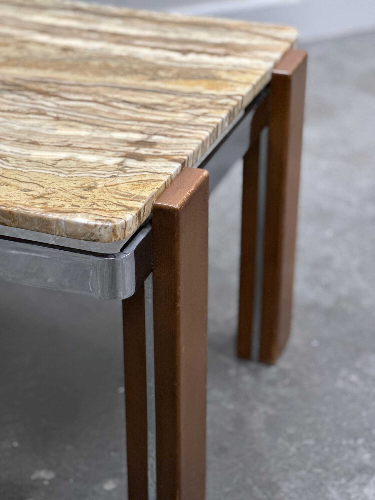 Italian 1970s Coffee Table In Breccia Sarda Marble & Steel Legs – Caramel Tones photo for sale