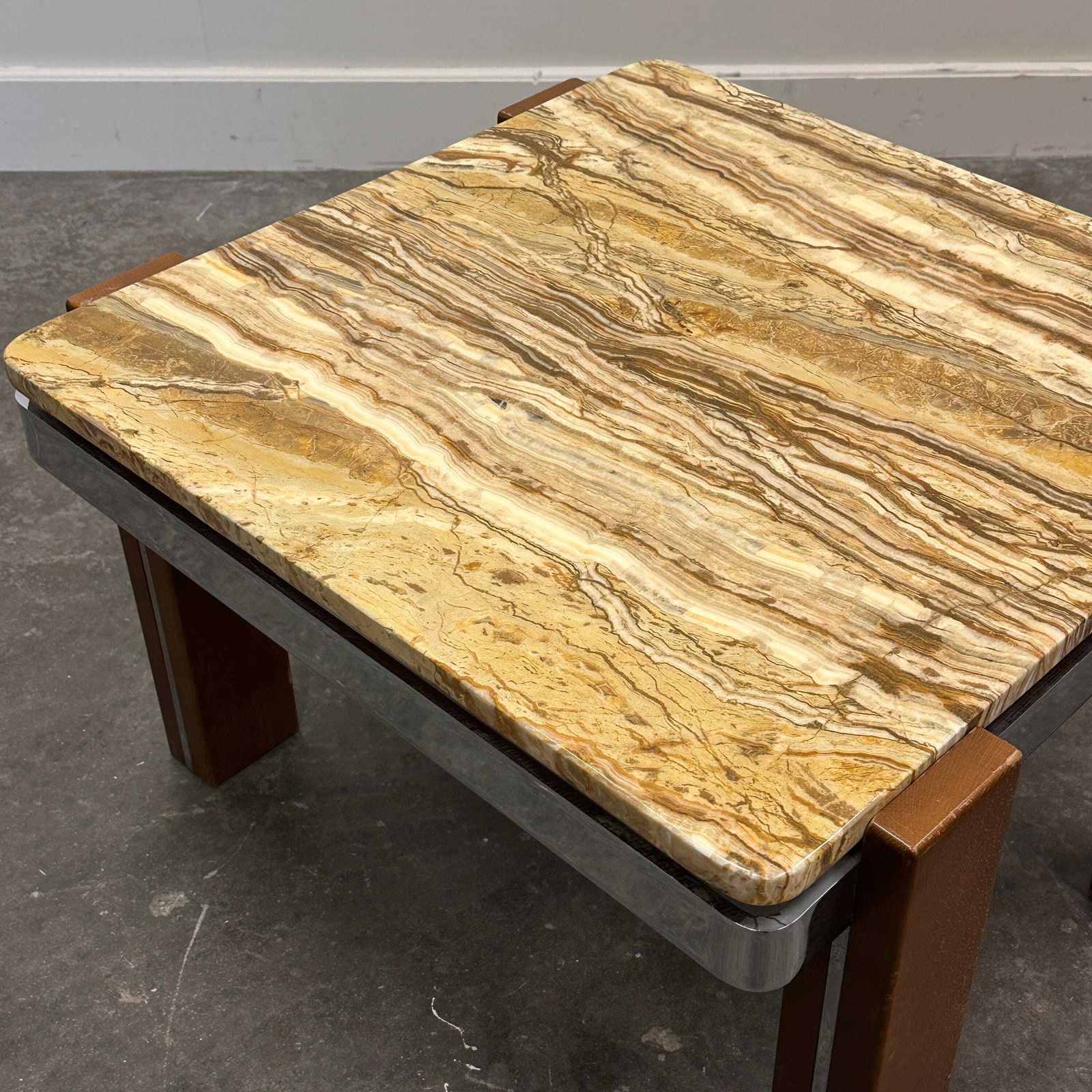 Italian 1970s Coffee Table In Breccia Sarda Marble & Steel Legs – Caramel Tones photo vintage