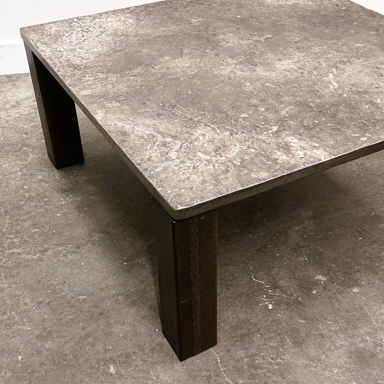French 1970s Slate & Solid Oak Coffee Table — Textural Slate Slab, Sculptural Presence photo furniture