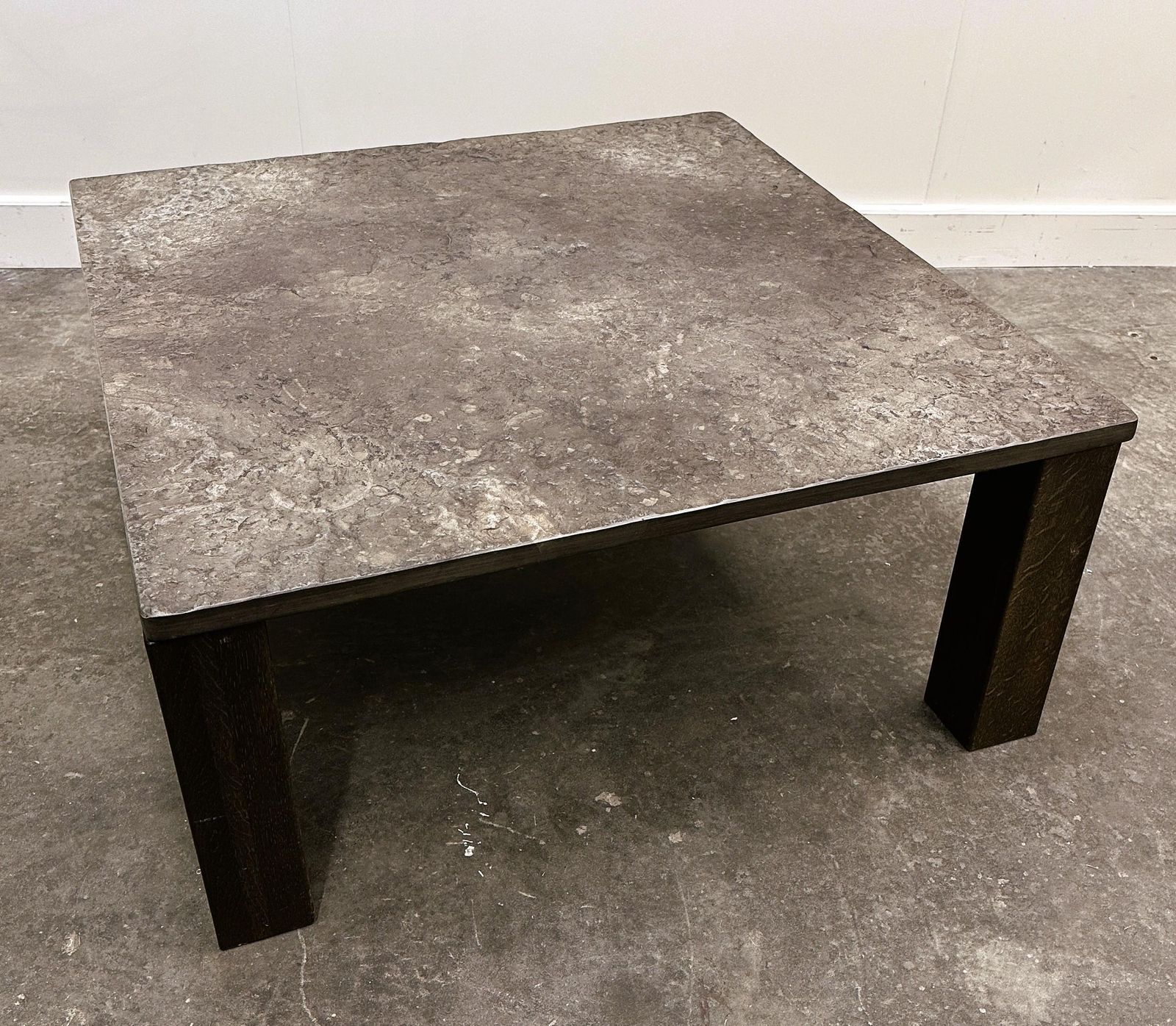 French 1970s Slate & Solid Oak Coffee Table — Textural Slate Slab, Sculptural Presence photo 1417.0