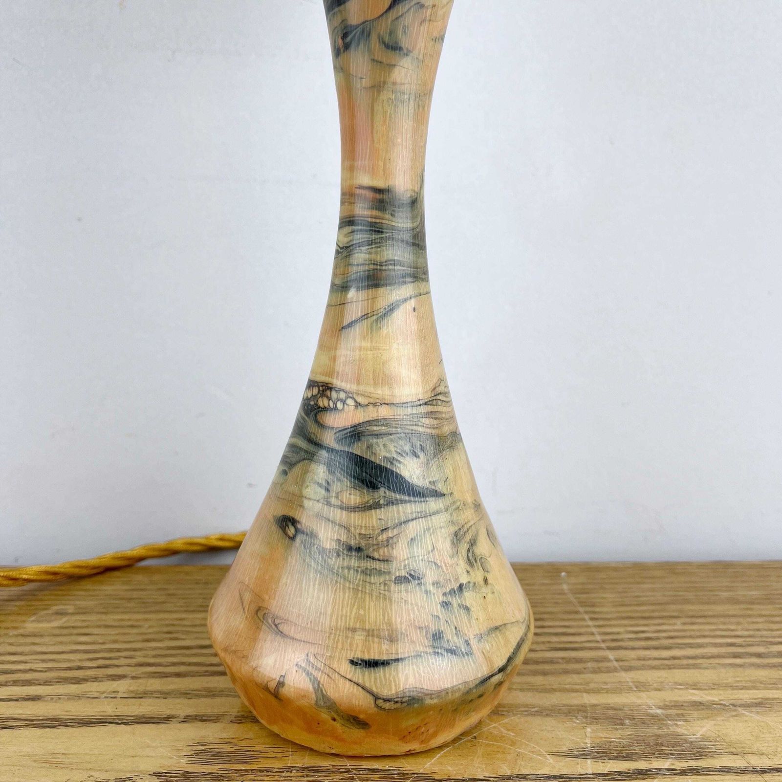 Art Deco Wood & Resin Lamp With Glass Shade. photo 95.0