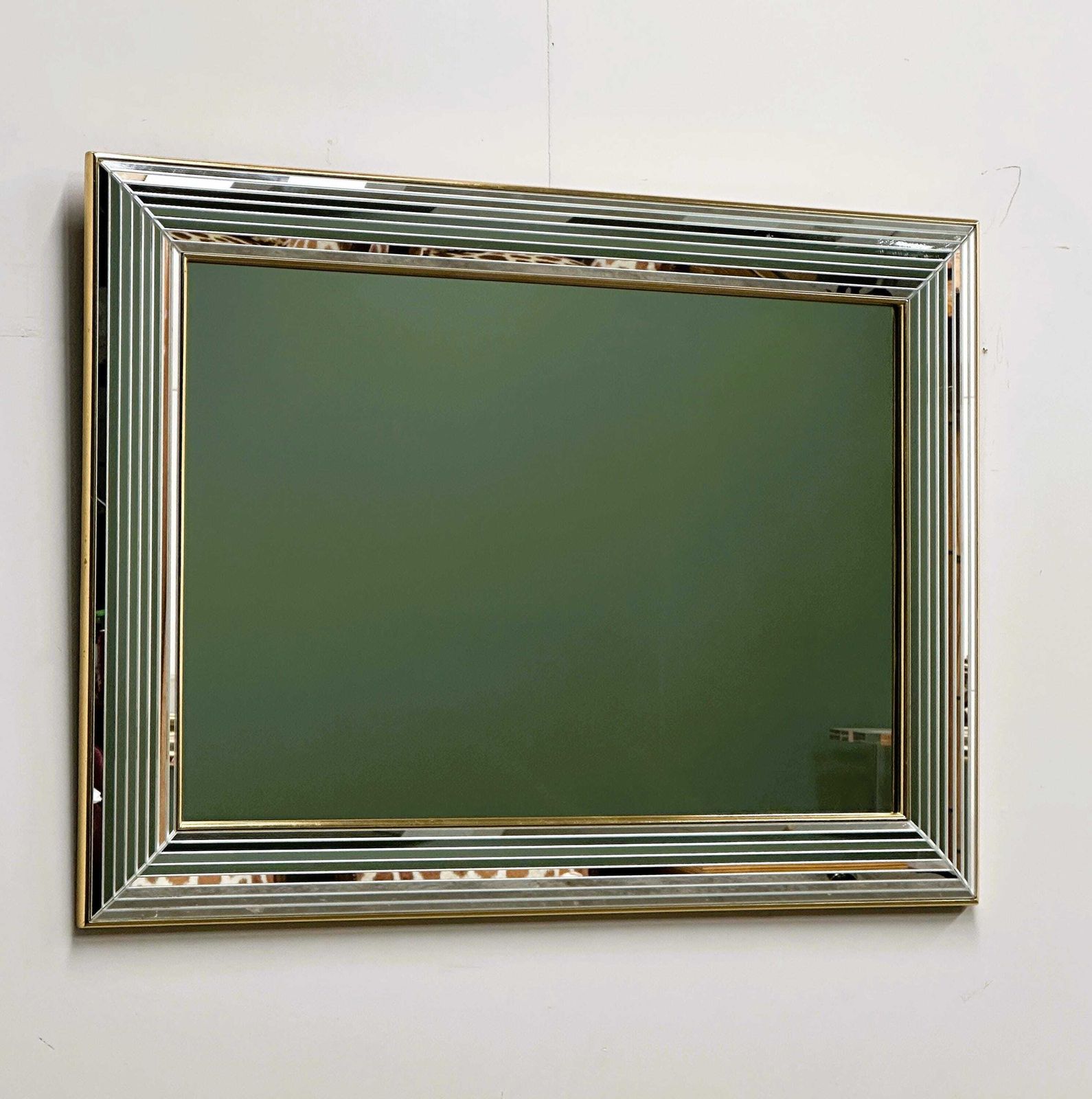 Deknudt 1980s “Disco” Mirror With Layered Bevelled Frame & Gilttrim photo for sale