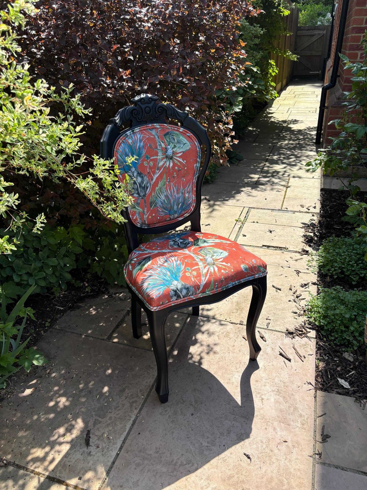 Vintage Upholstered Rococo Chair, Black Frame With Bold Orange Velvet Upholstery, One Of A Kind Seating