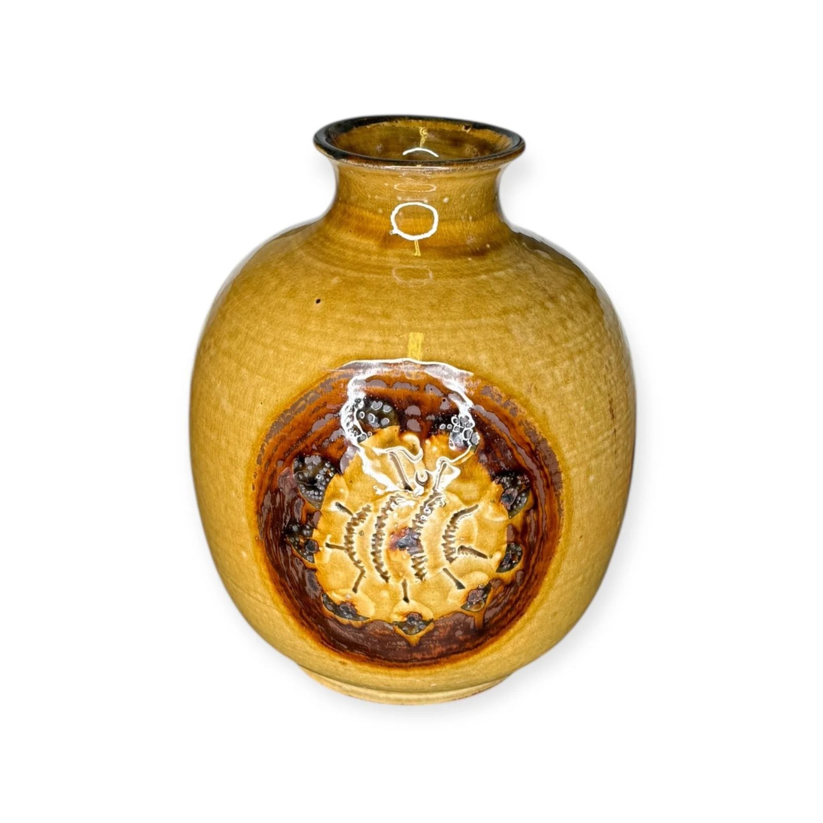 Takatori Yaki Studio Pottery Vase With Signed Wooden Box, Japan photo buy