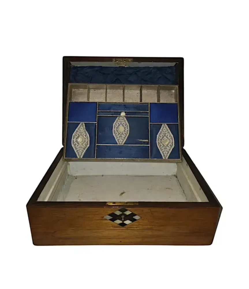 A Fabulous 19th Century Mother Of Pearl Inlaid Jewellery Box Or Work Box photo for sale