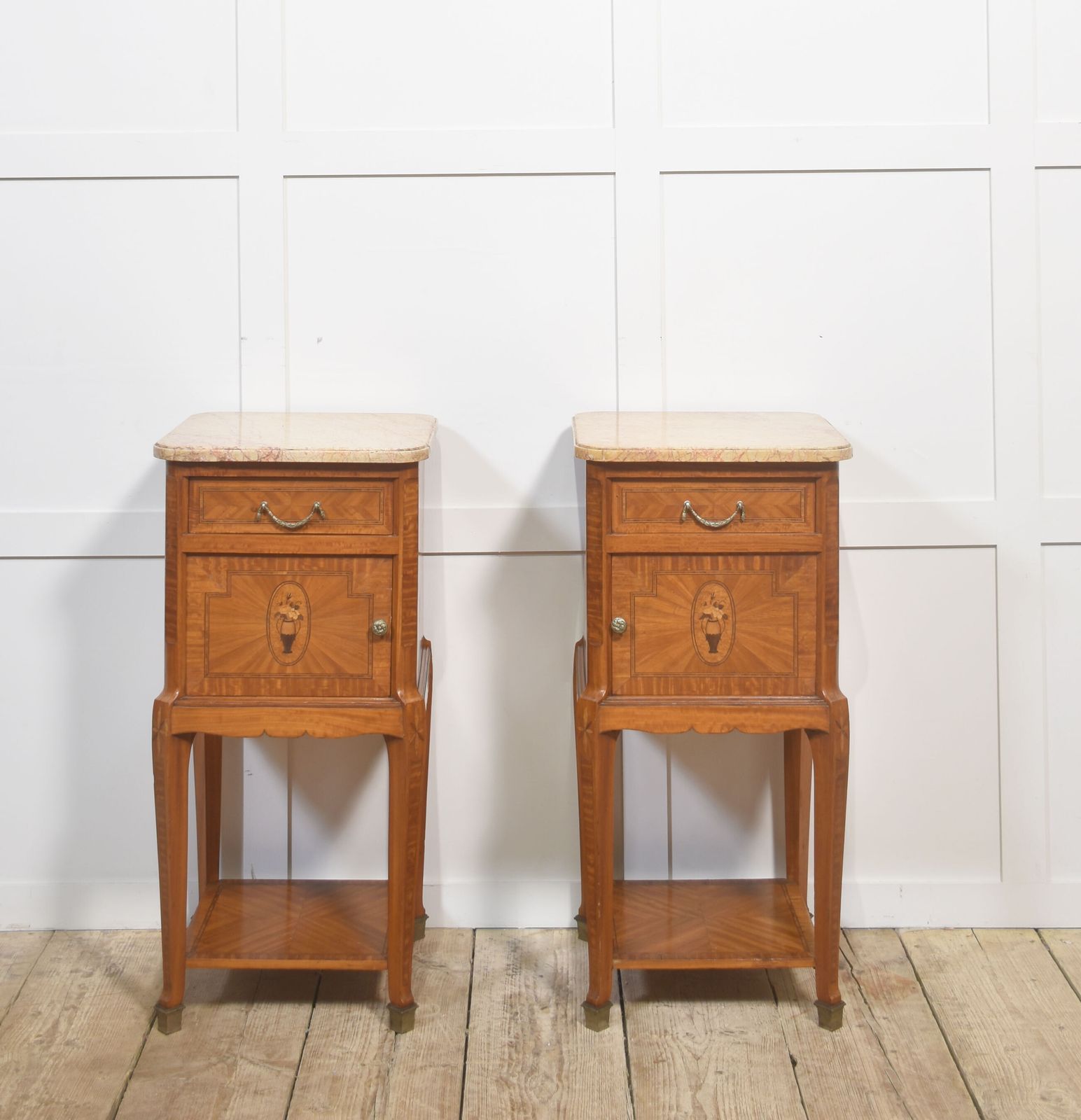 Furniture Pair Of French Satinwood Bedside Cabinets photo