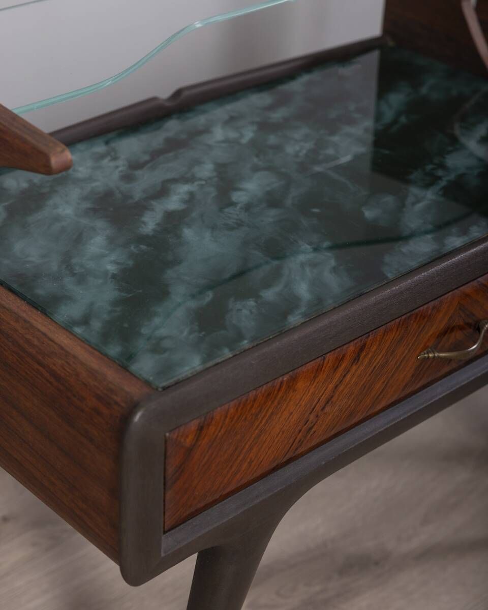 Pair Of Vintage 1950s Bedside Tables In Wood And Glass, photo furniture