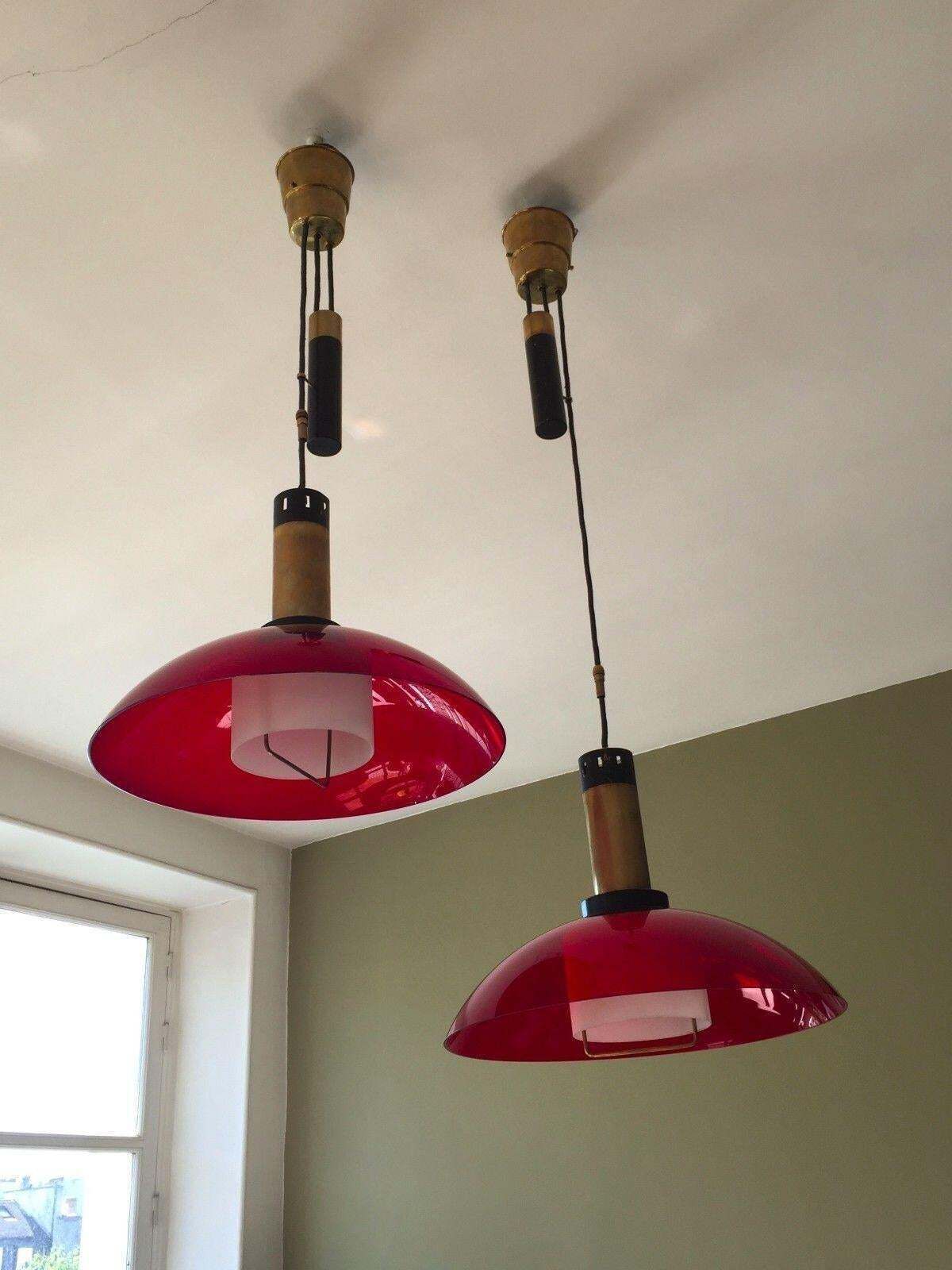 Pair Of Mid Century Modern Space Age Ceiling Lights By Stilux, Italy 1950s photo for sale